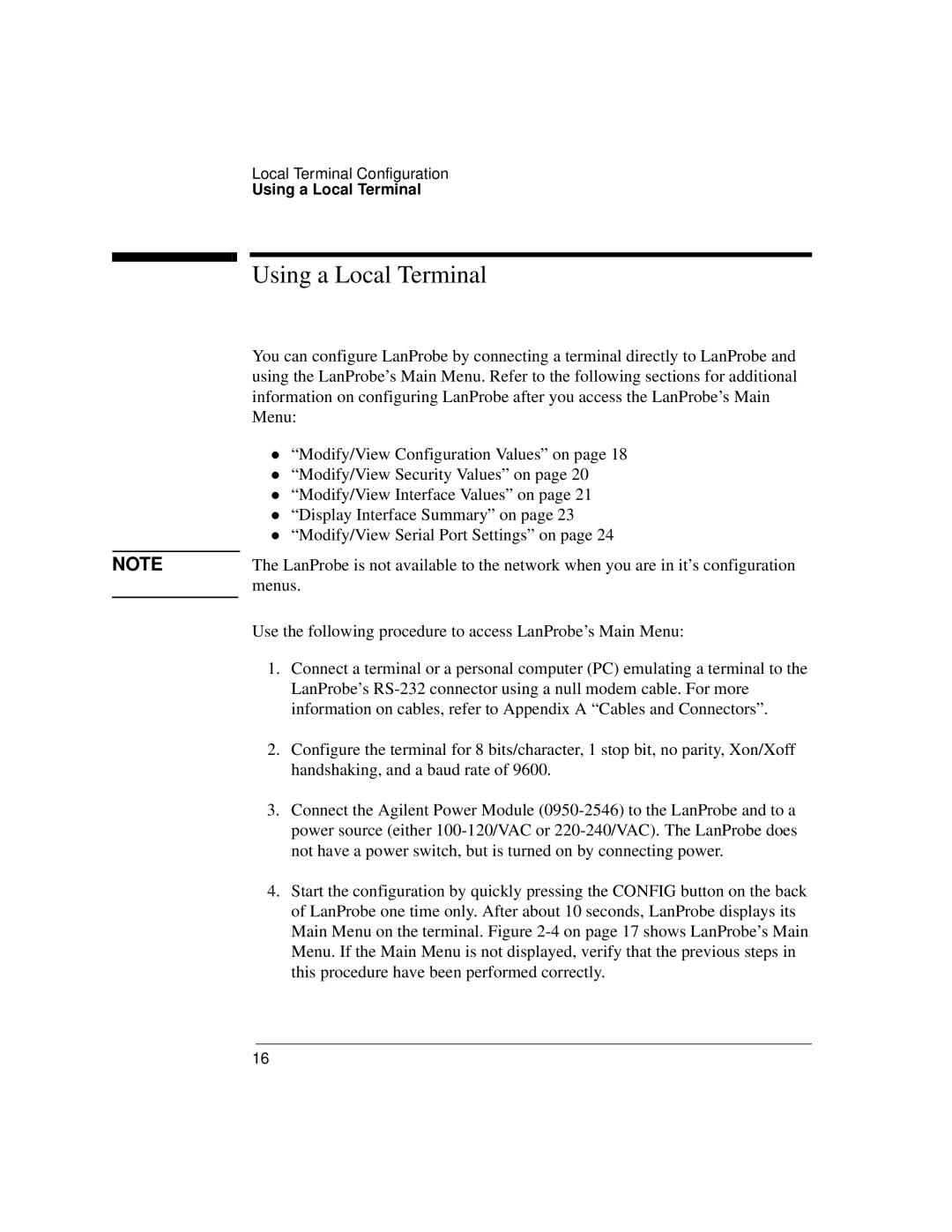 IBM 4986B LanProbe manual Using a Local Terminal 