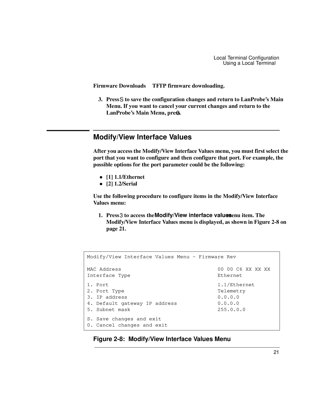 IBM 4986B LanProbe manual Modify/View Interface Values Menu 