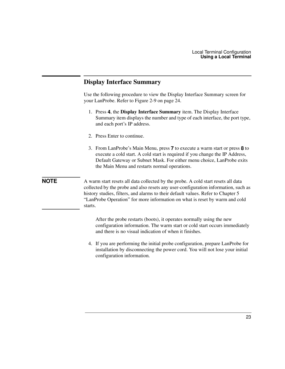 IBM 4986B LanProbe manual Display Interface Summary 