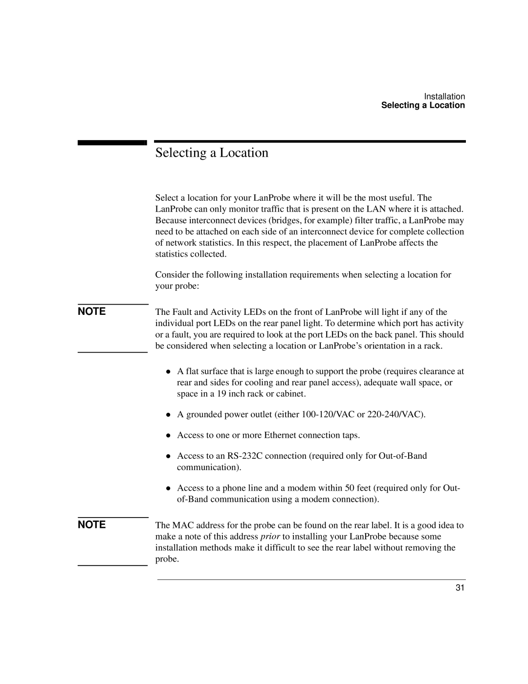 IBM 4986B LanProbe manual Selecting a Location 