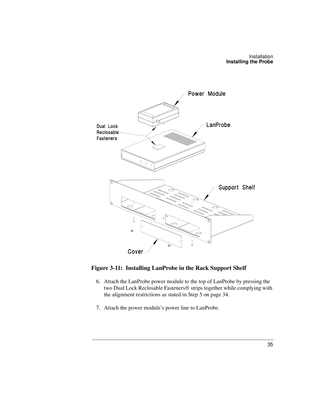 IBM 4986B LanProbe manual Installing LanProbe in the Rack Support Shelf 