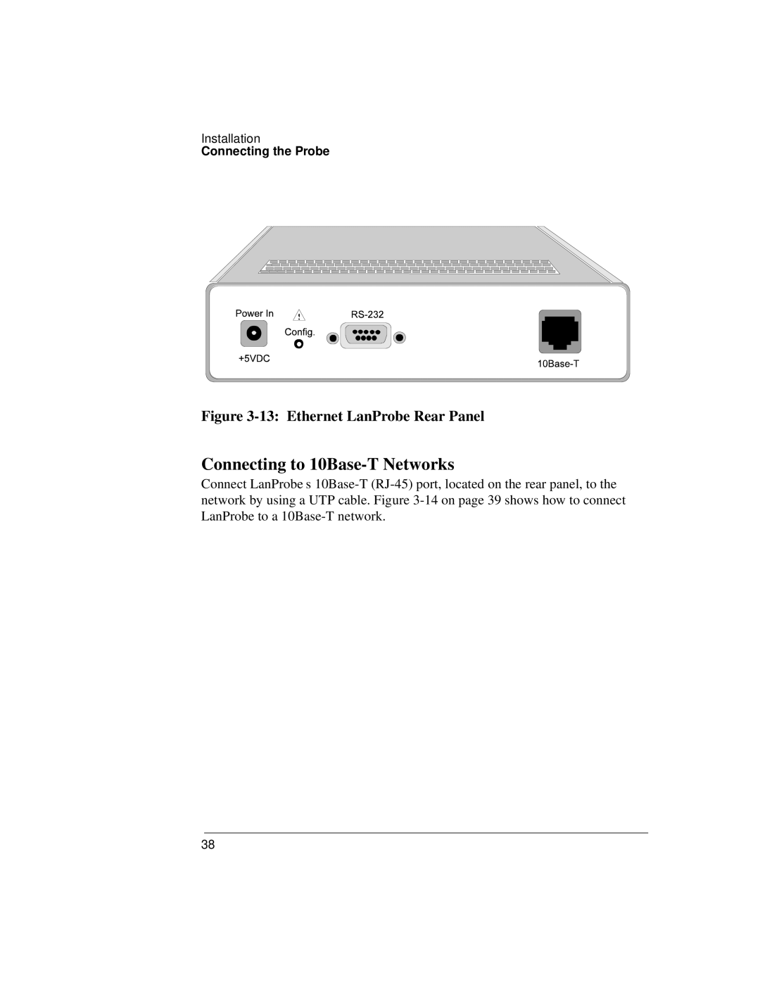 IBM 4986B LanProbe manual Connecting to 10Base-T Networks, Ethernet LanProbe Rear Panel 