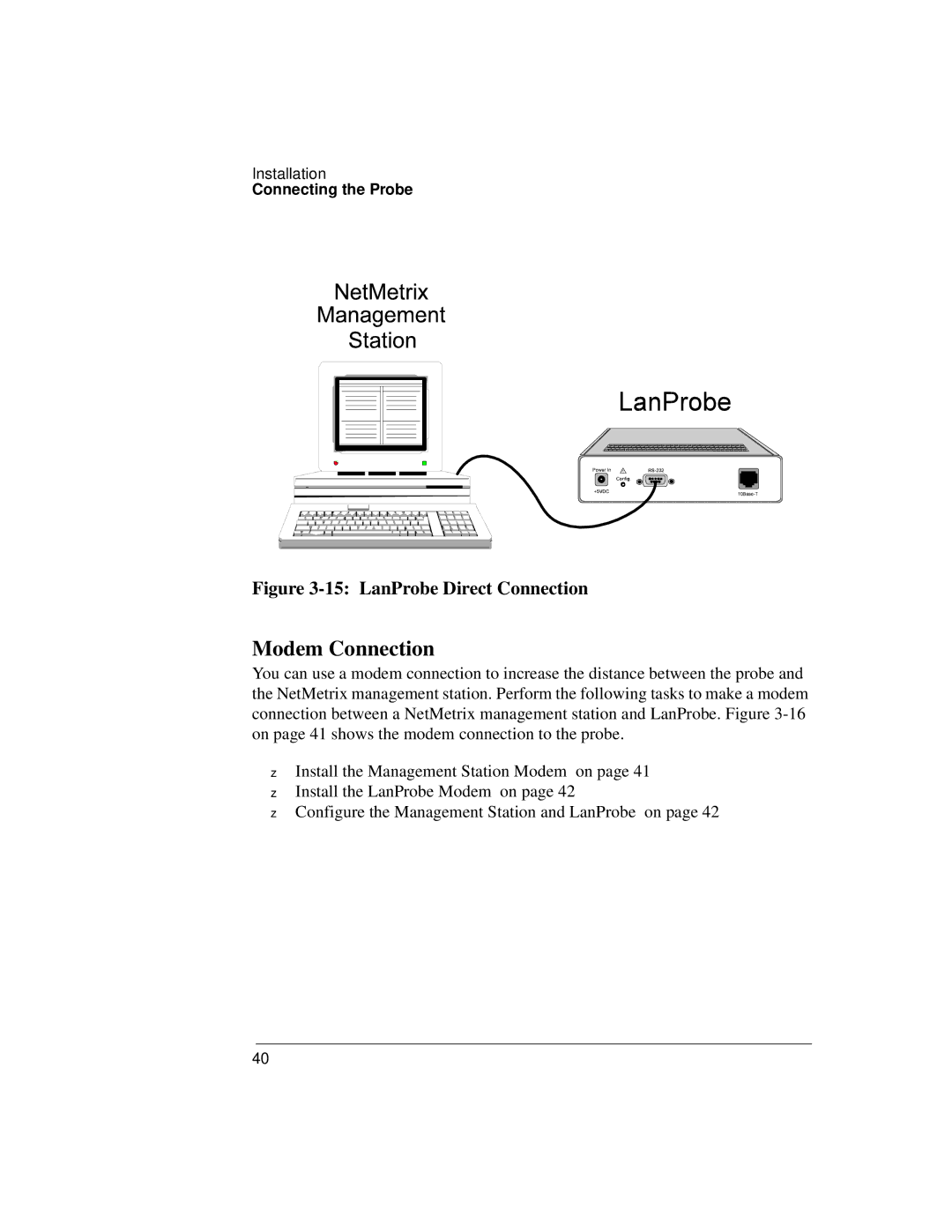 IBM 4986B LanProbe manual Modem Connection, LanProbe Direct Connection 