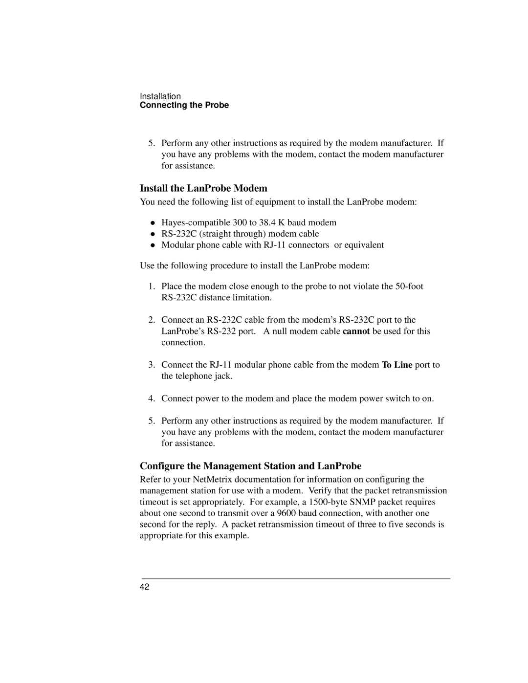 IBM 4986B LanProbe manual Install the LanProbe Modem, Configure the Management Station and LanProbe 