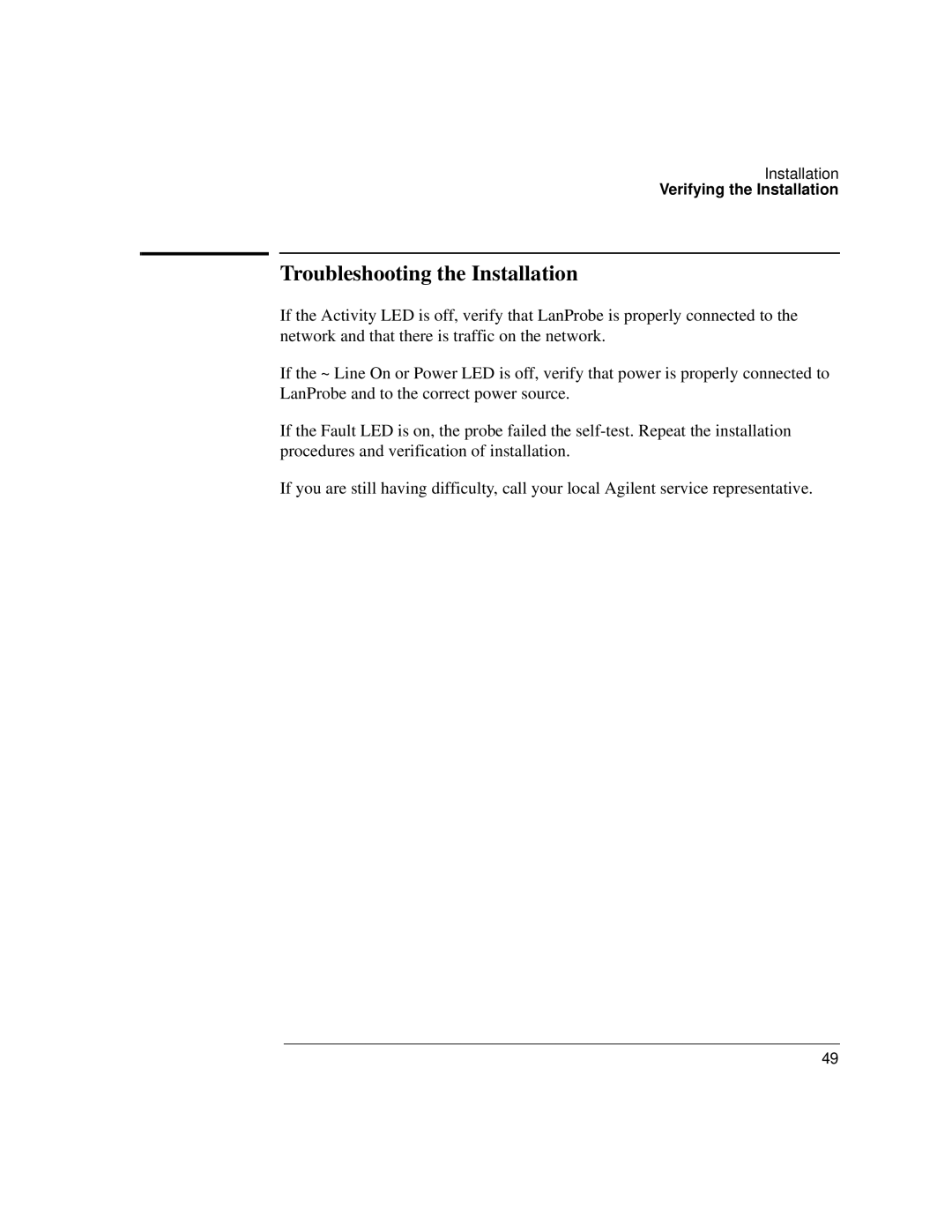 IBM 4986B LanProbe manual Troubleshooting the Installation 