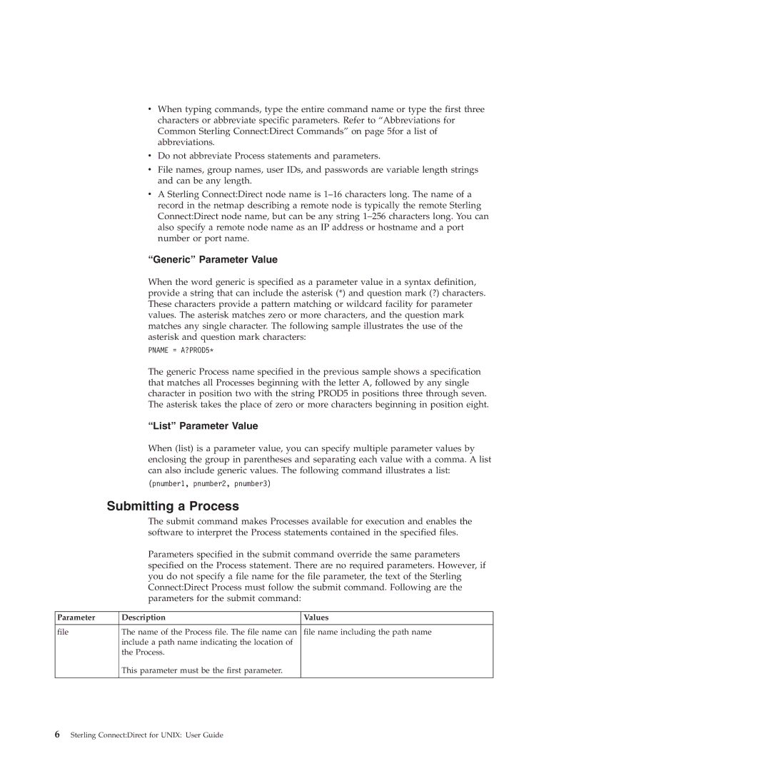 IBM 4J manual Submitting a Process, Pname = A?PROD5, Parameter Description Values 