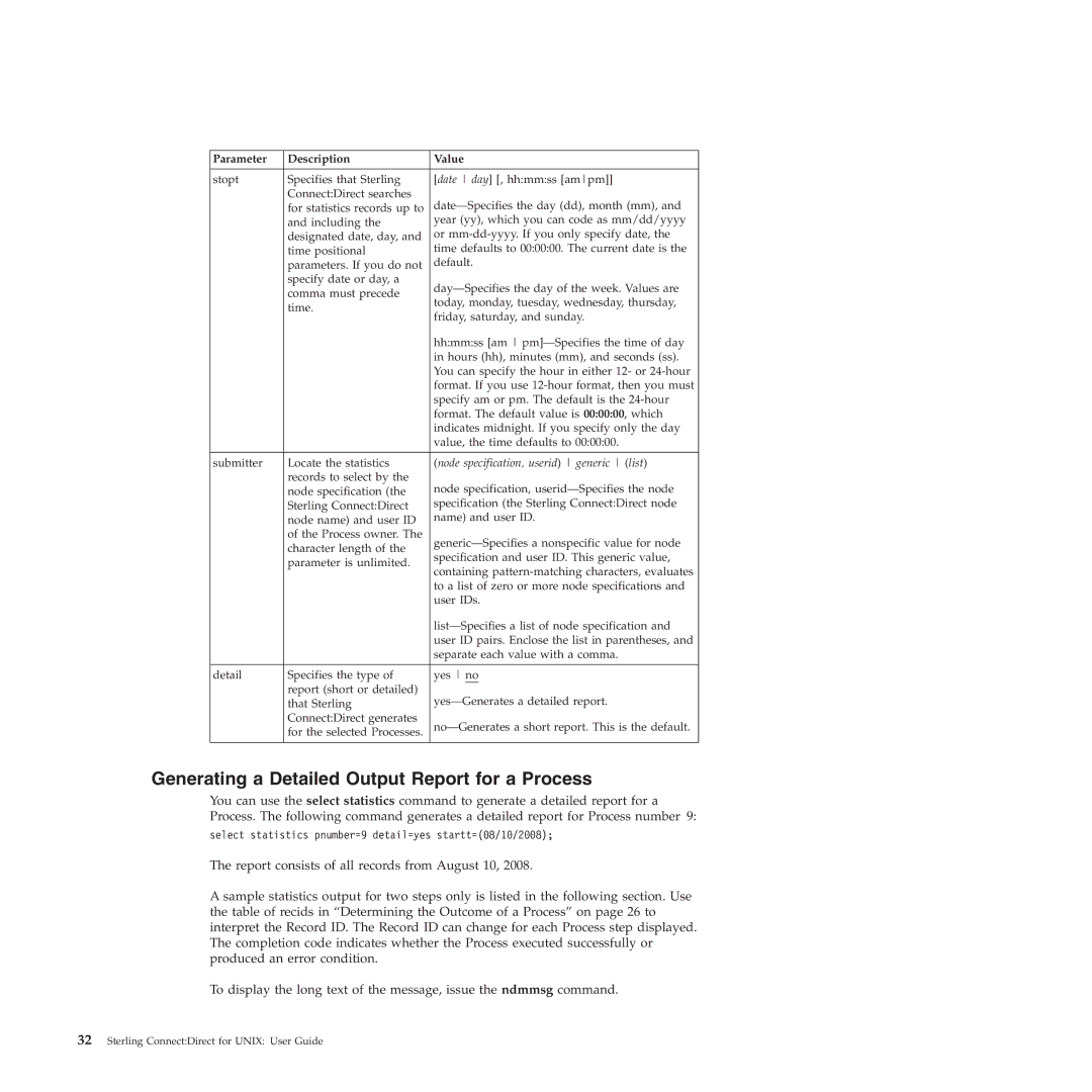 IBM 4J manual Generating a Detailed Output Report for a Process, Node specification, userid generic list 