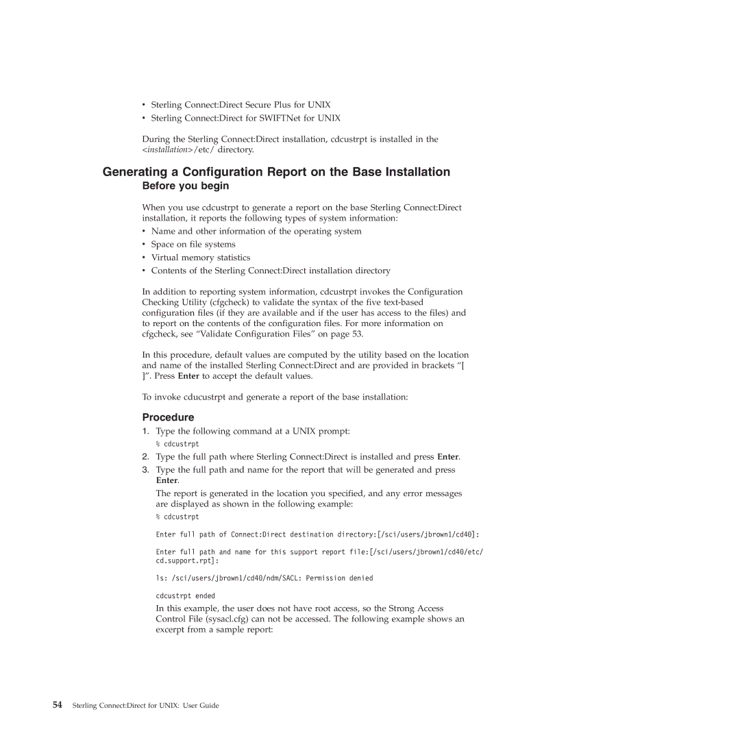 IBM 4J manual Generating a Configuration Report on the Base Installation, Type the following command at a Unix prompt 