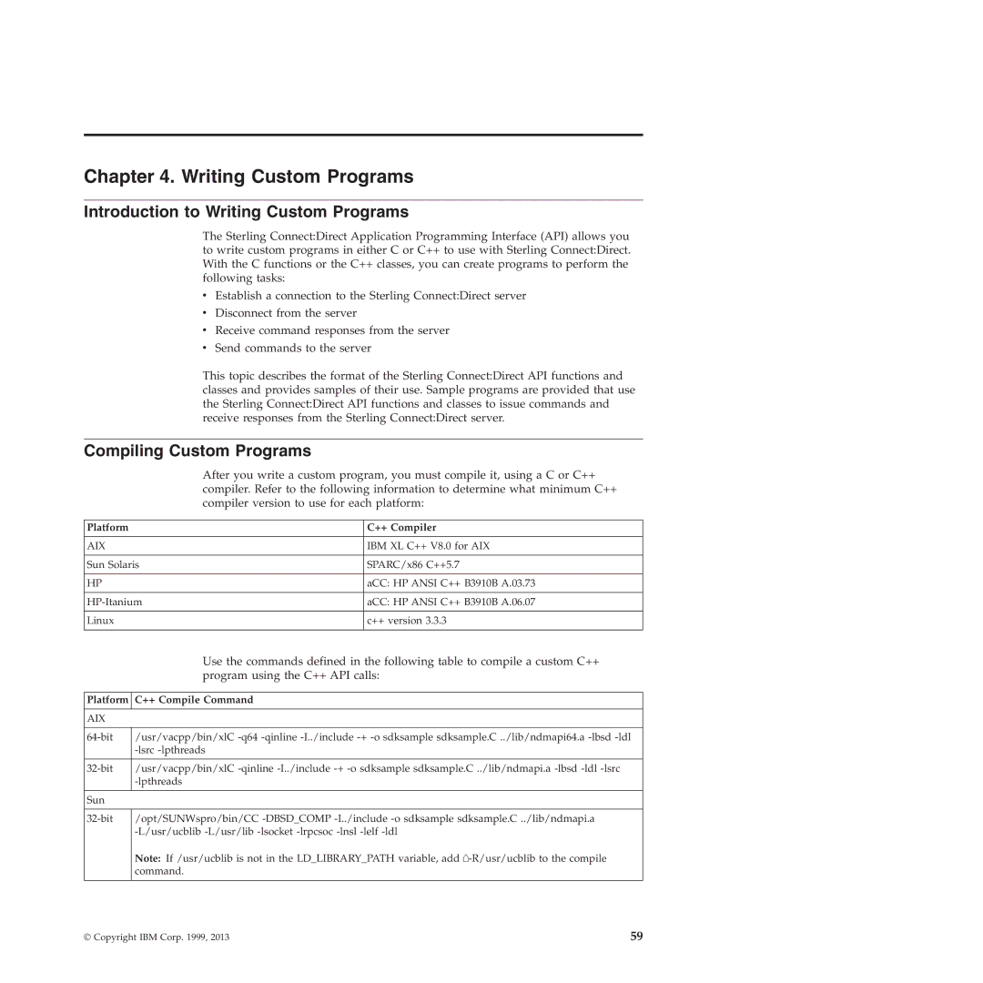 IBM 4J manual Introduction to Writing Custom Programs, Compiling Custom Programs, Compiler version to use for each platform 