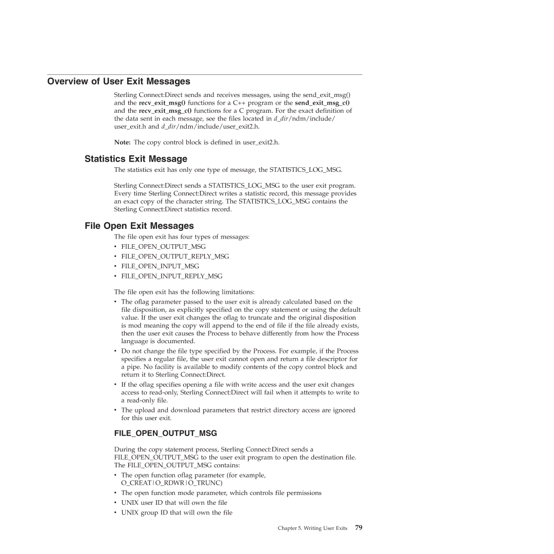 IBM 4J manual Overview of User Exit Messages, Statistics Exit Message, File Open Exit Messages 