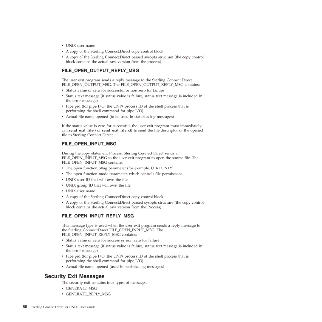 IBM 4J manual Security Exit Messages, Fileopenoutputreplymsg 