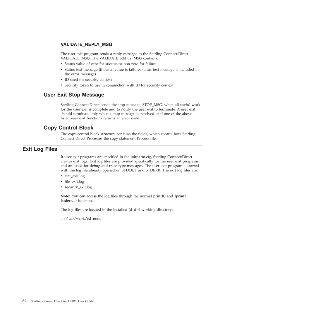 IBM 4J manual User Exit Stop Message, Copy Control Block, Exit Log Files 