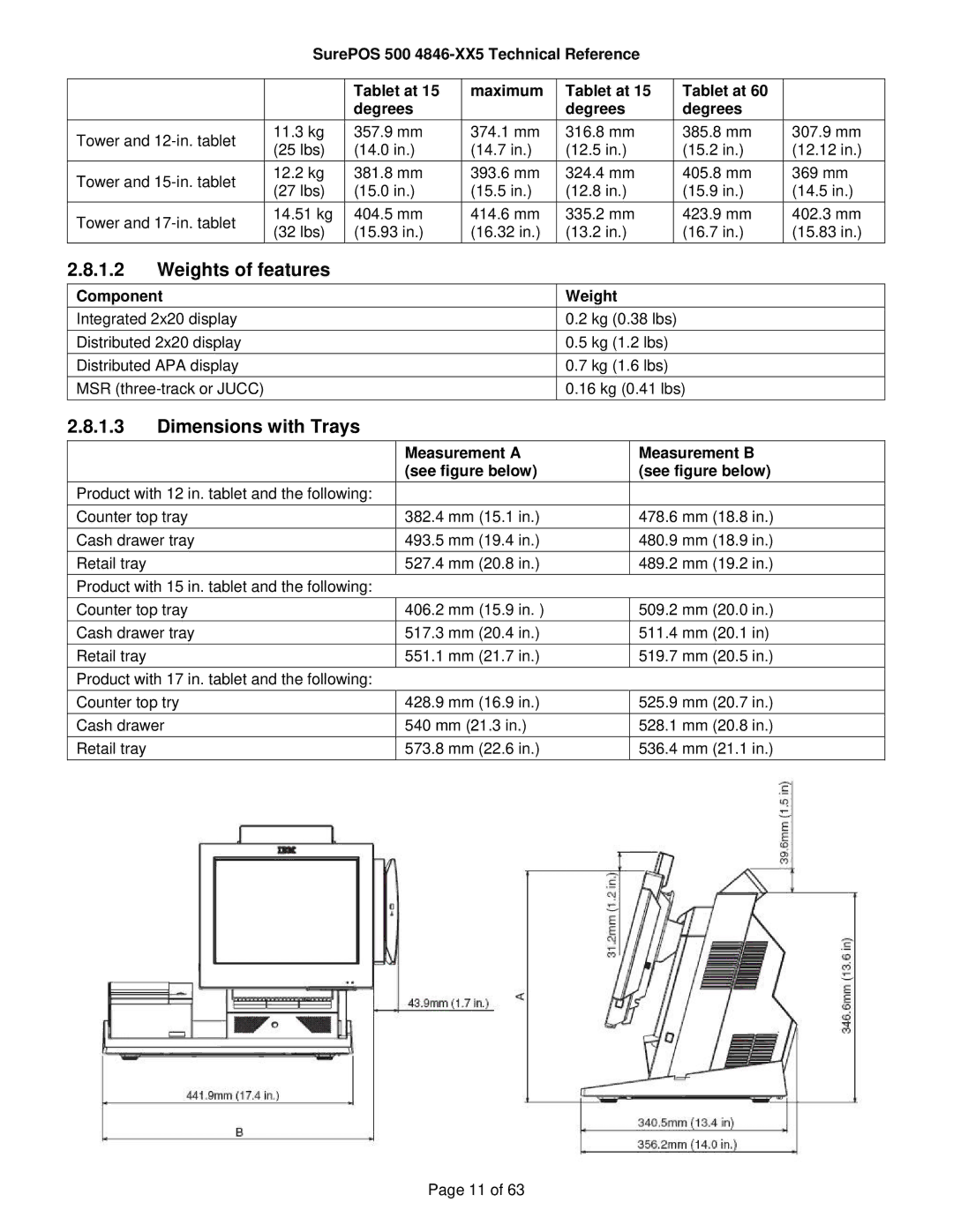 IBM 500 manual Component Weight, Measurement a Measurement B See figure below 