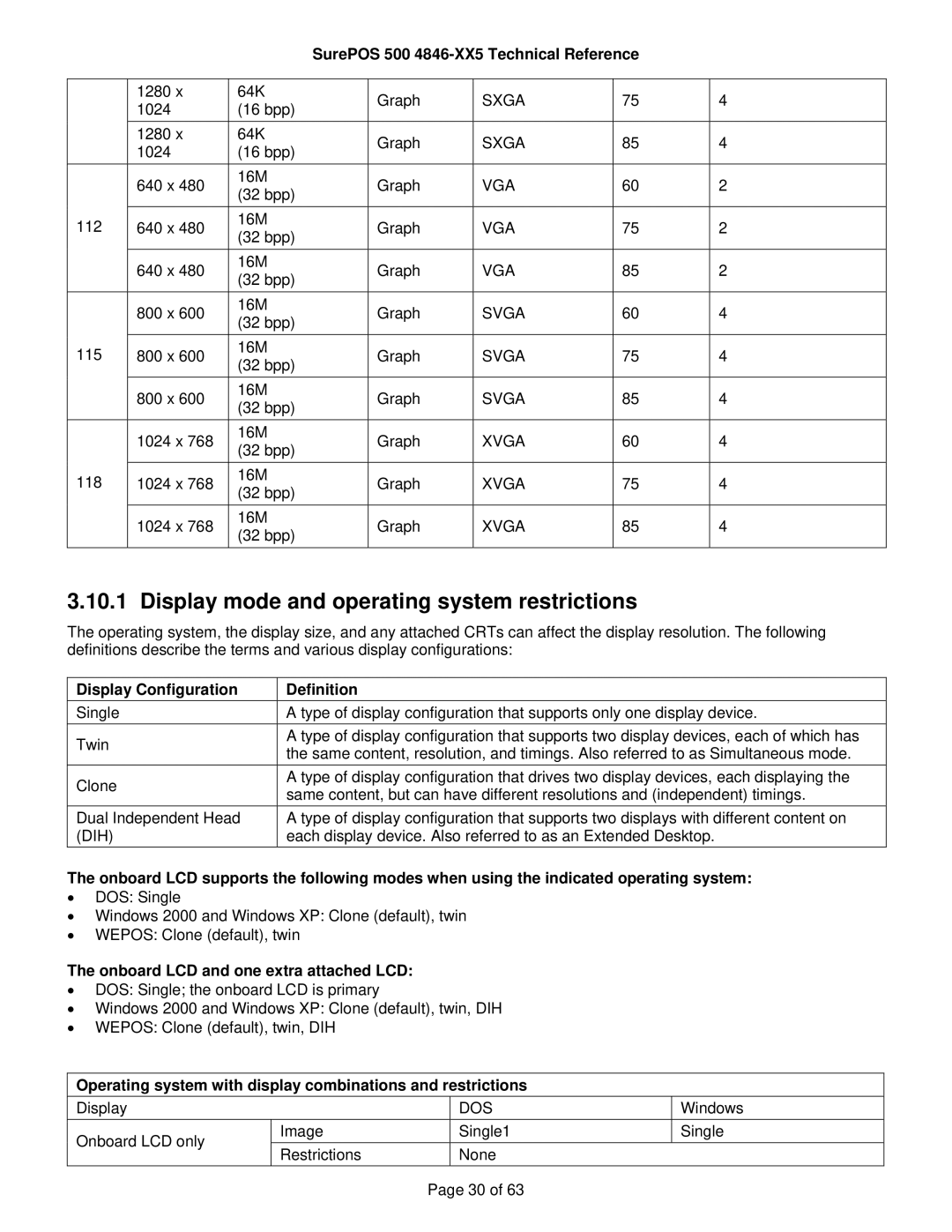 IBM 500 manual Display mode and operating system restrictions, Display Configuration Definition 