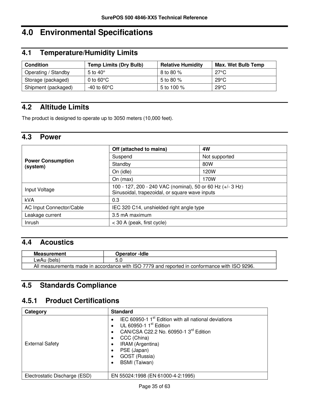 IBM 500 manual Environmental Specifications 