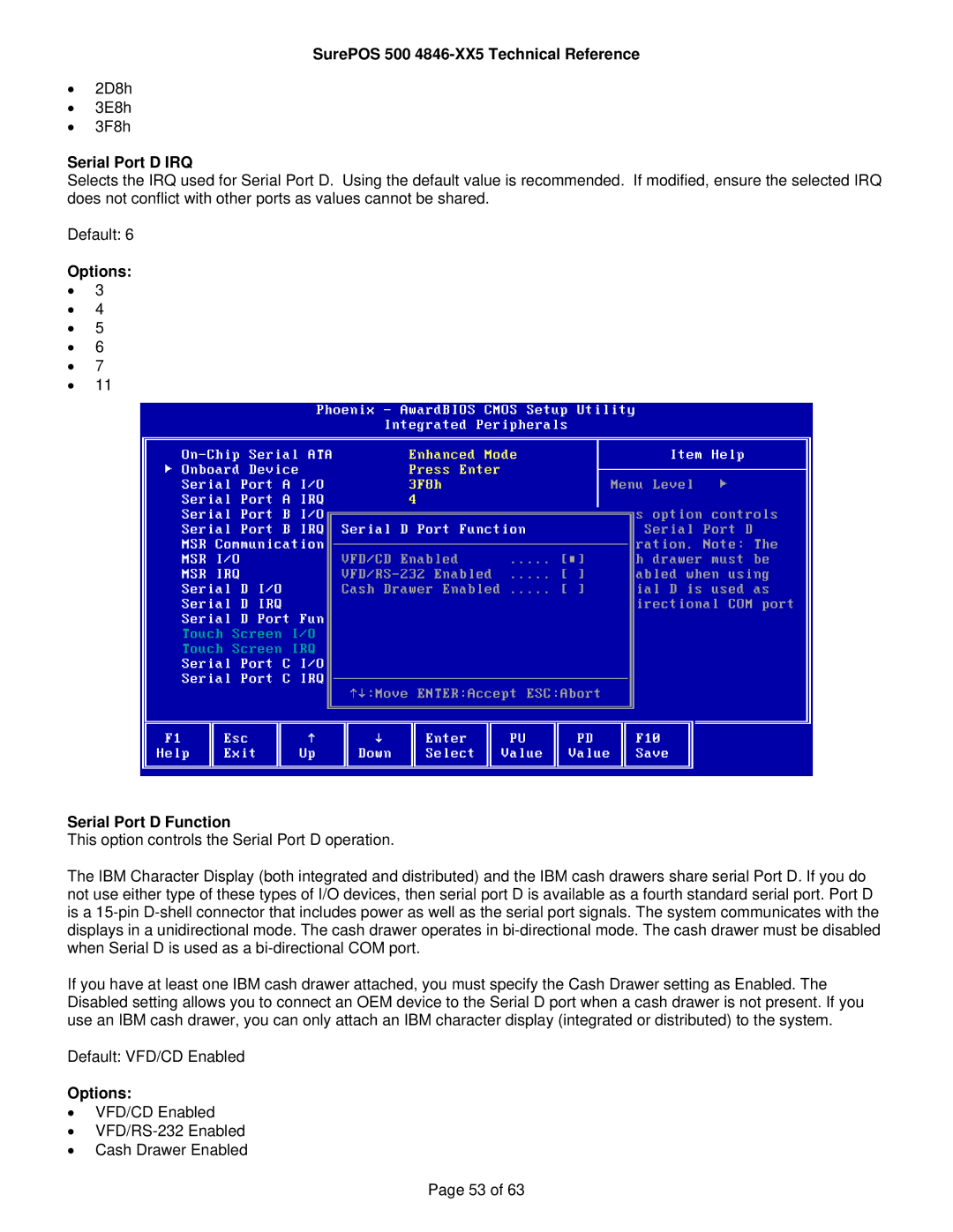 IBM 500 manual Serial Port D IRQ, Options Serial Port D Function 