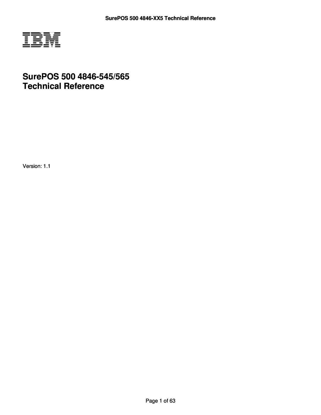IBM manual SurePOS 500 4846-545/565 Technical Reference, SurePOS 500 4846-XX5 Technical Reference 