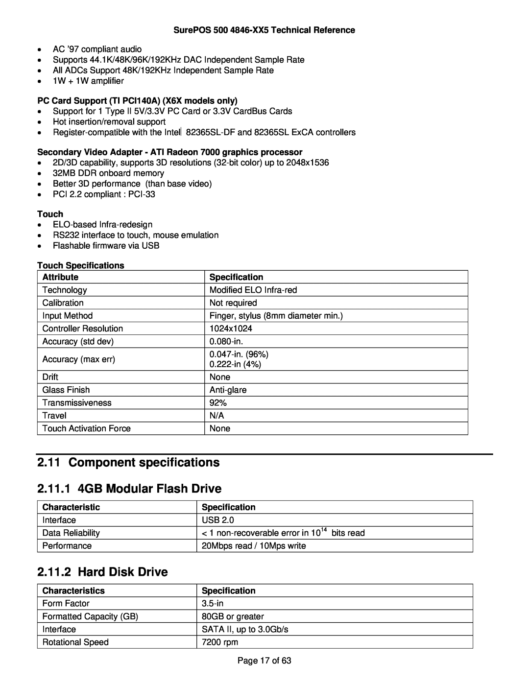 IBM 500 manual Hard Disk Drive, Component specifications 2.11.1 4GB Modular Flash Drive 