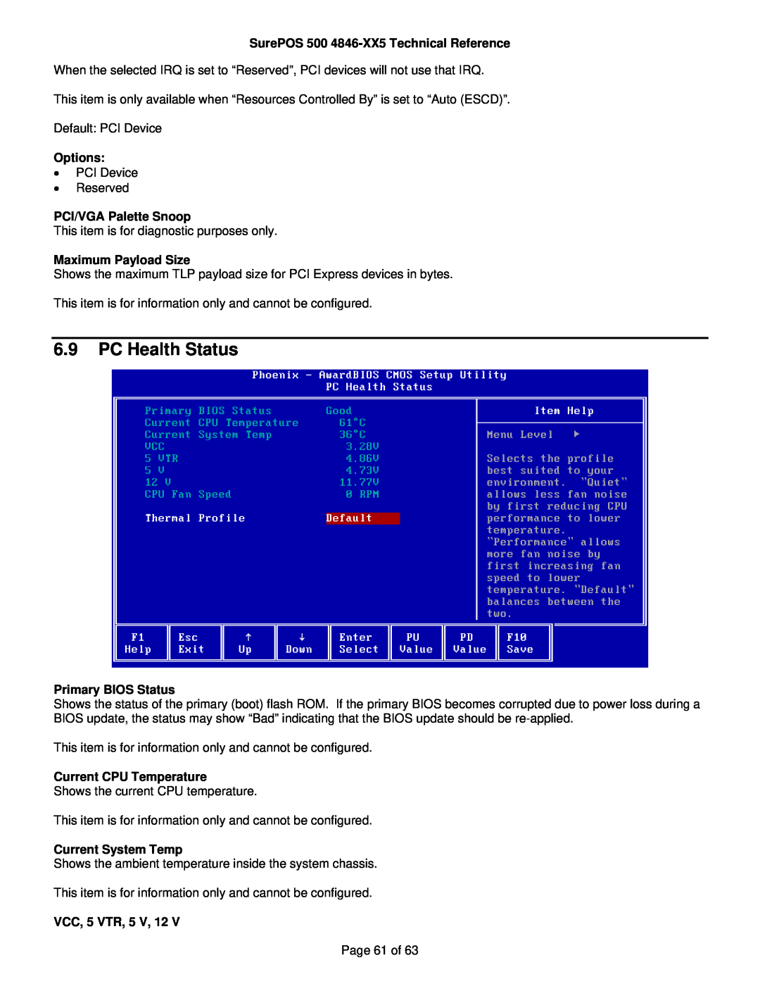 IBM PC Health Status, SurePOS 500 4846-XX5 Technical Reference, Options, PCI/VGA Palette Snoop, Maximum Payload Size 