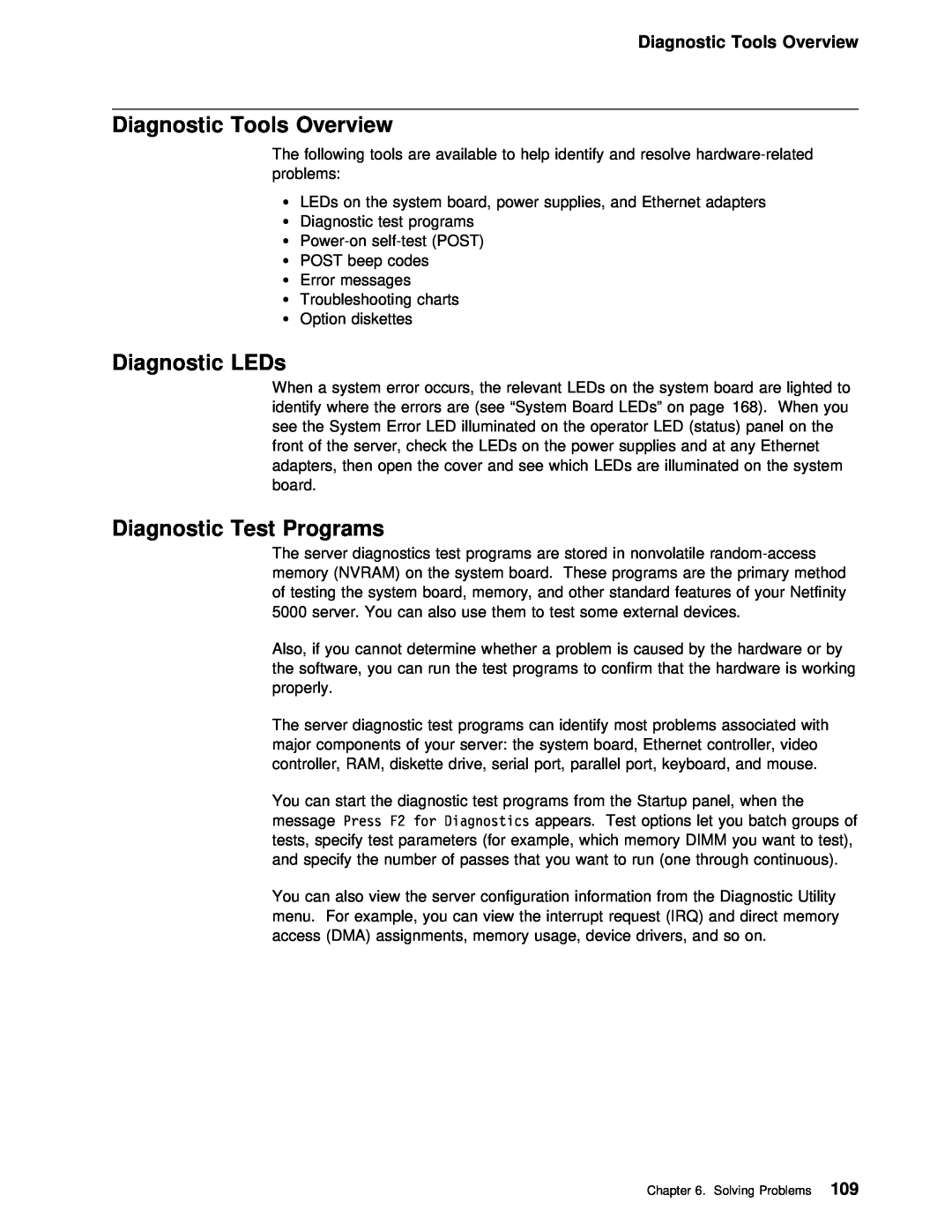 IBM 5000 manual Diagnostic Tools Overview, Diagnostic LEDs, Diagnostic Test Programs 