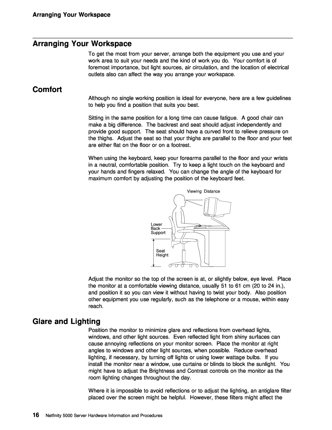 IBM 5000 manual Arranging Your Workspace, Comfort, Glare and Lighting, maximum 