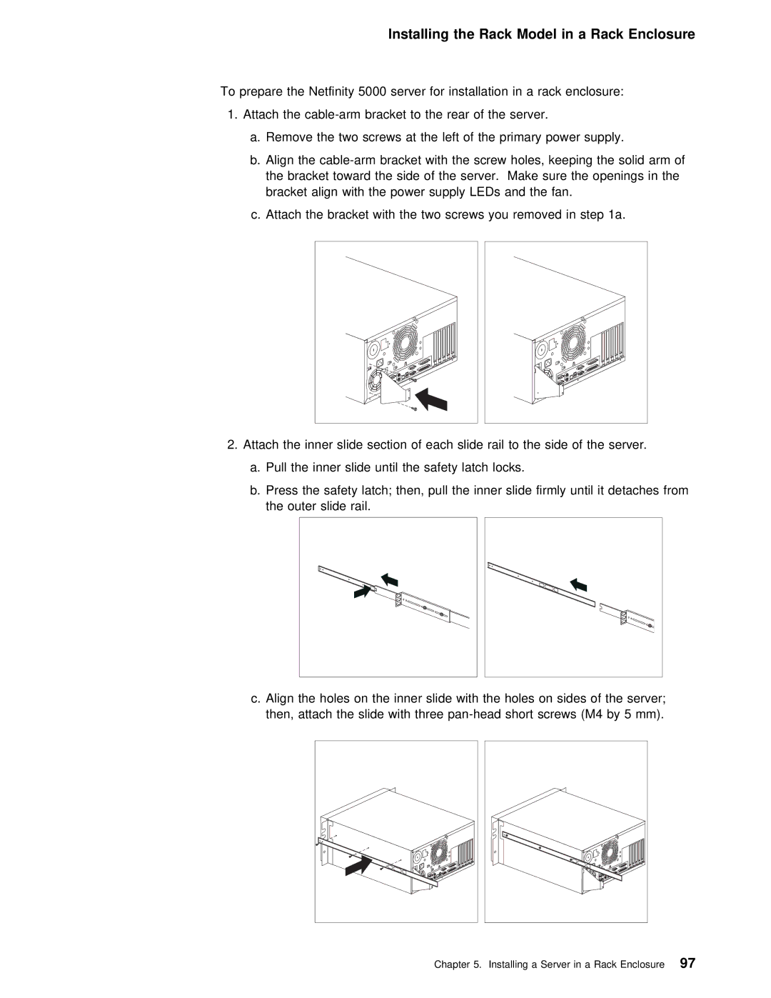 IBM 5000 manual Installing a Server in a Rack97 Enclosure 