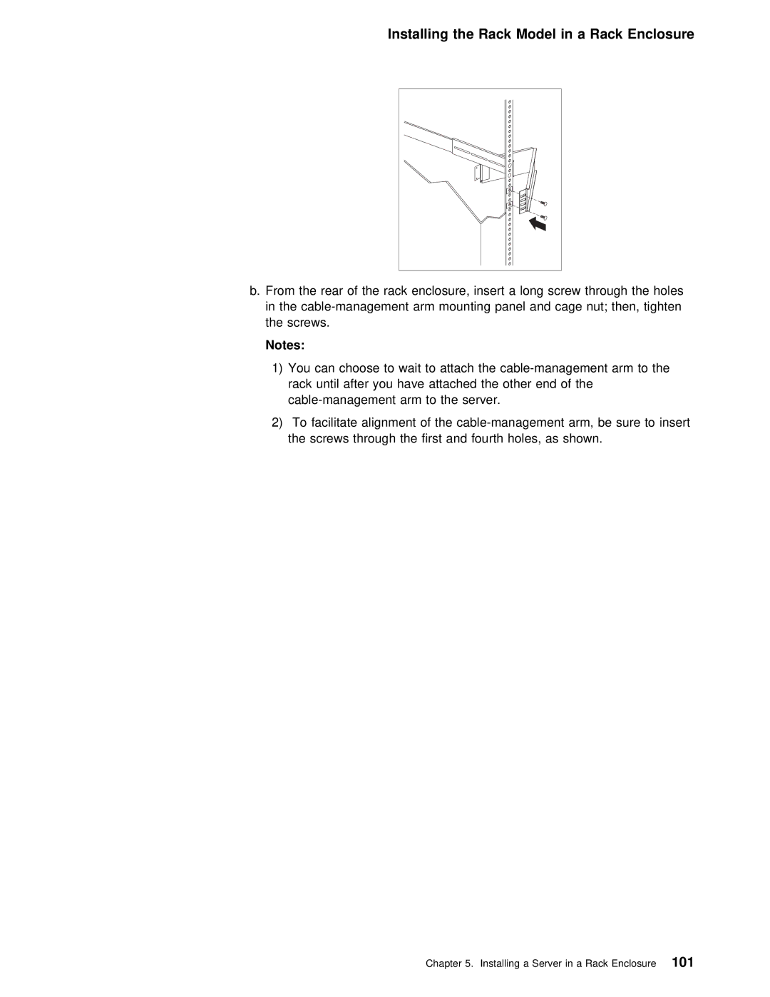 IBM 5000 manual Installing a Server in a Rack101Enclosure 