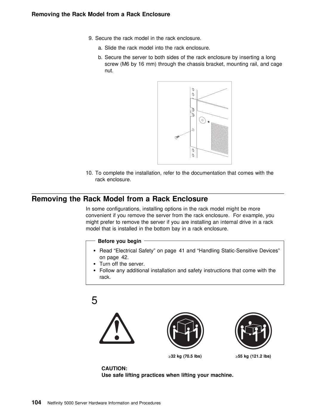 IBM 5000 manual Removing the Rack Model from a Rack Enclosure 