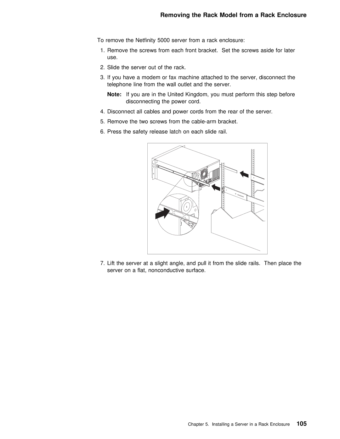 IBM 5000 manual Installing a Server in a Rack105Enclosure 