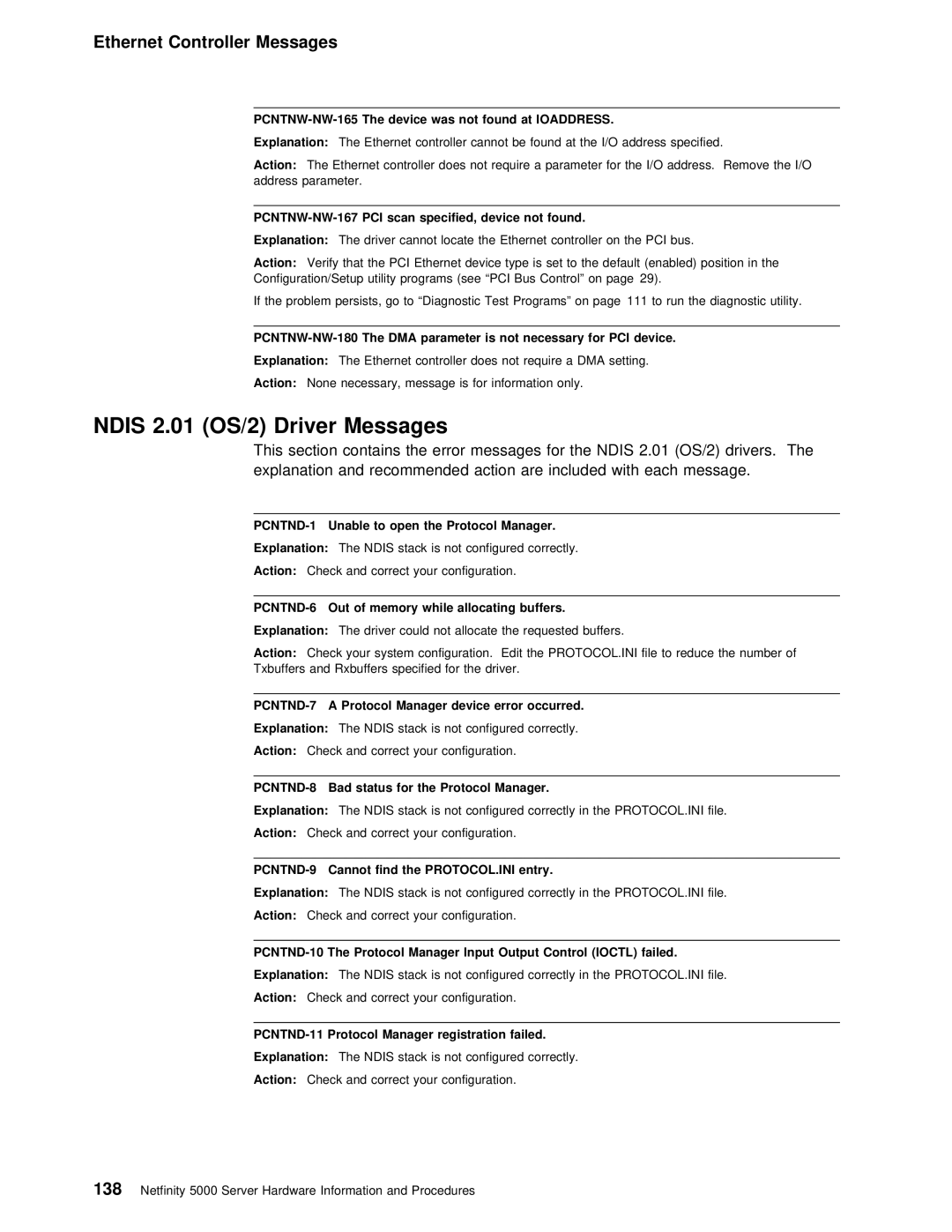 IBM 5000 manual Ndis 2.01 OS/2 Driver Messages 