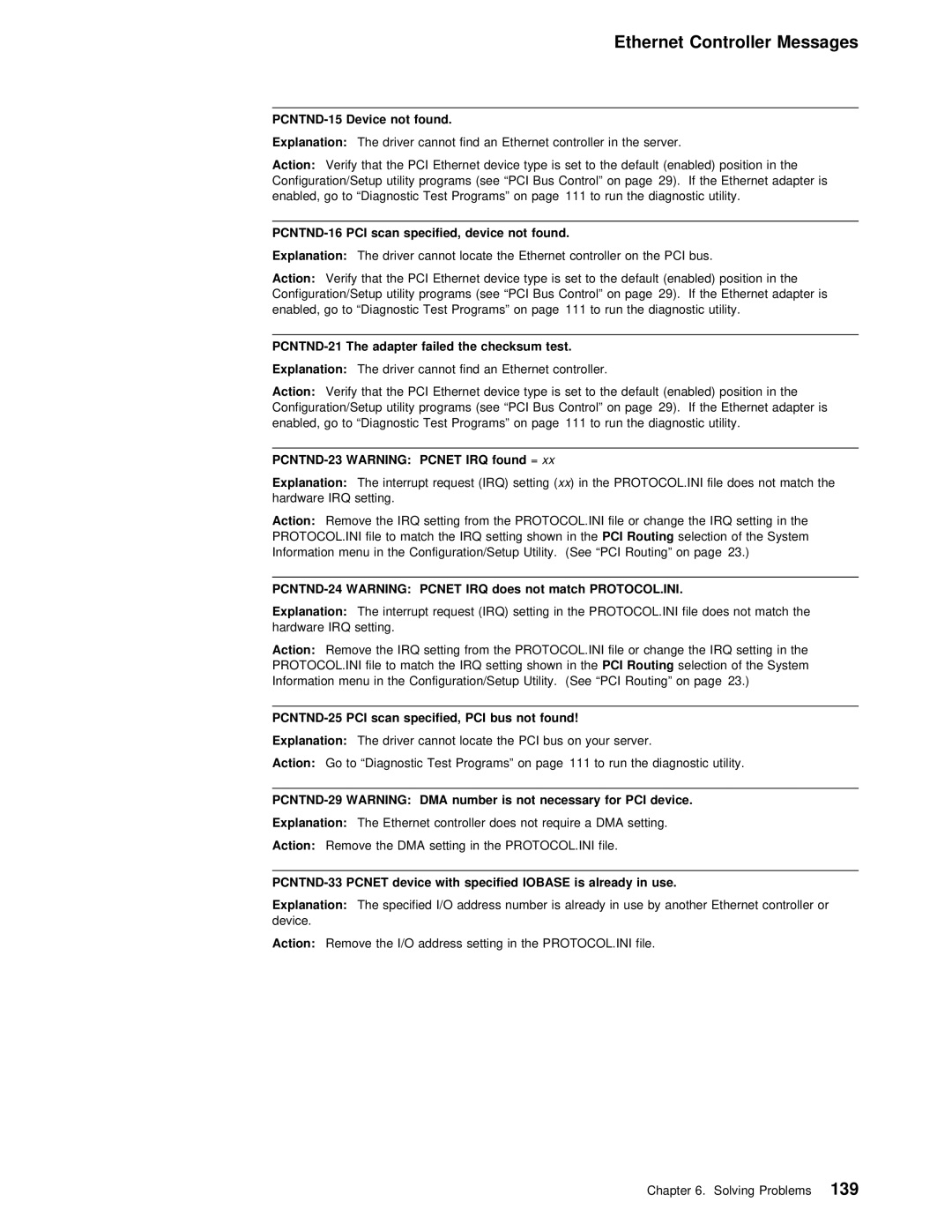 IBM 5000 manual PCNTND-15 Device not found, PCNTND-16 PCI scan specified, device not found, Found 