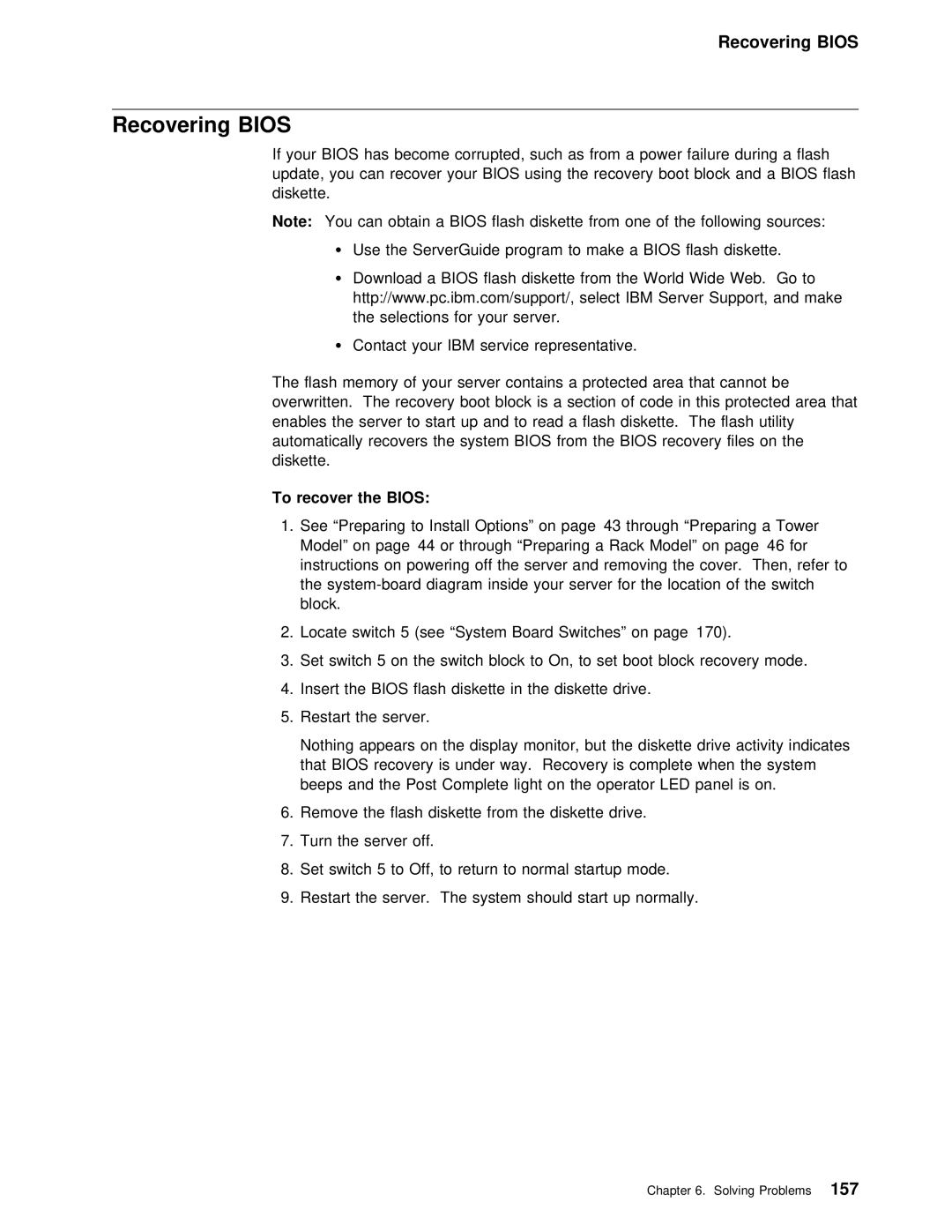 IBM 5000 manual Recovering Bios, To recover the Bios 