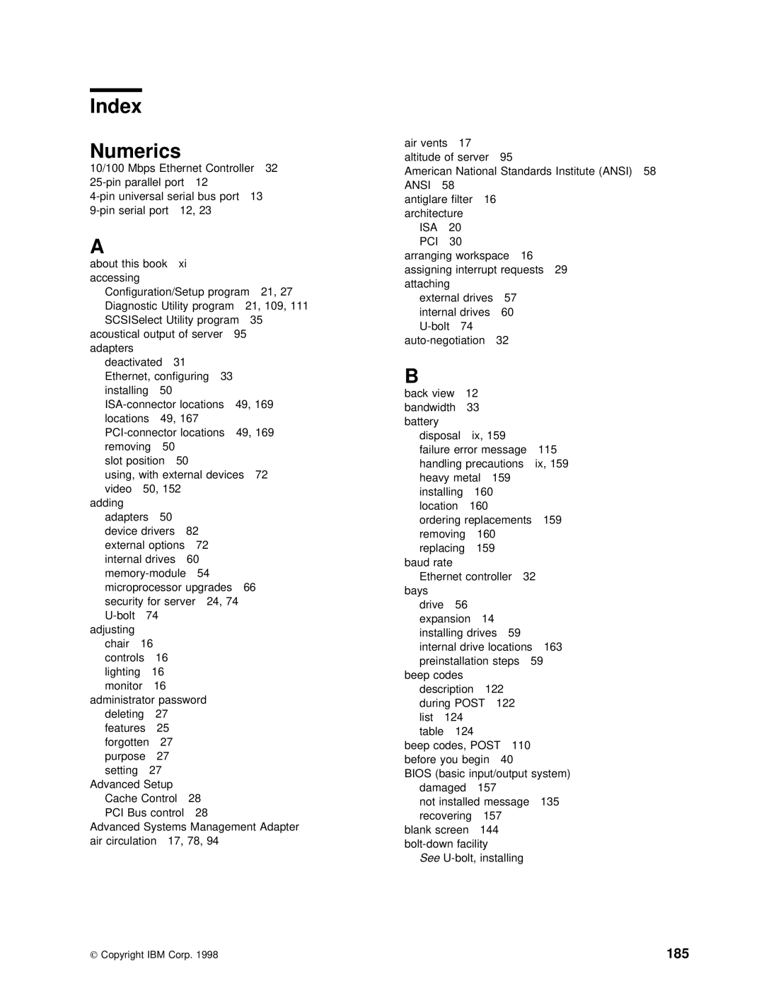 IBM 5000 manual Index Numerics, 185 