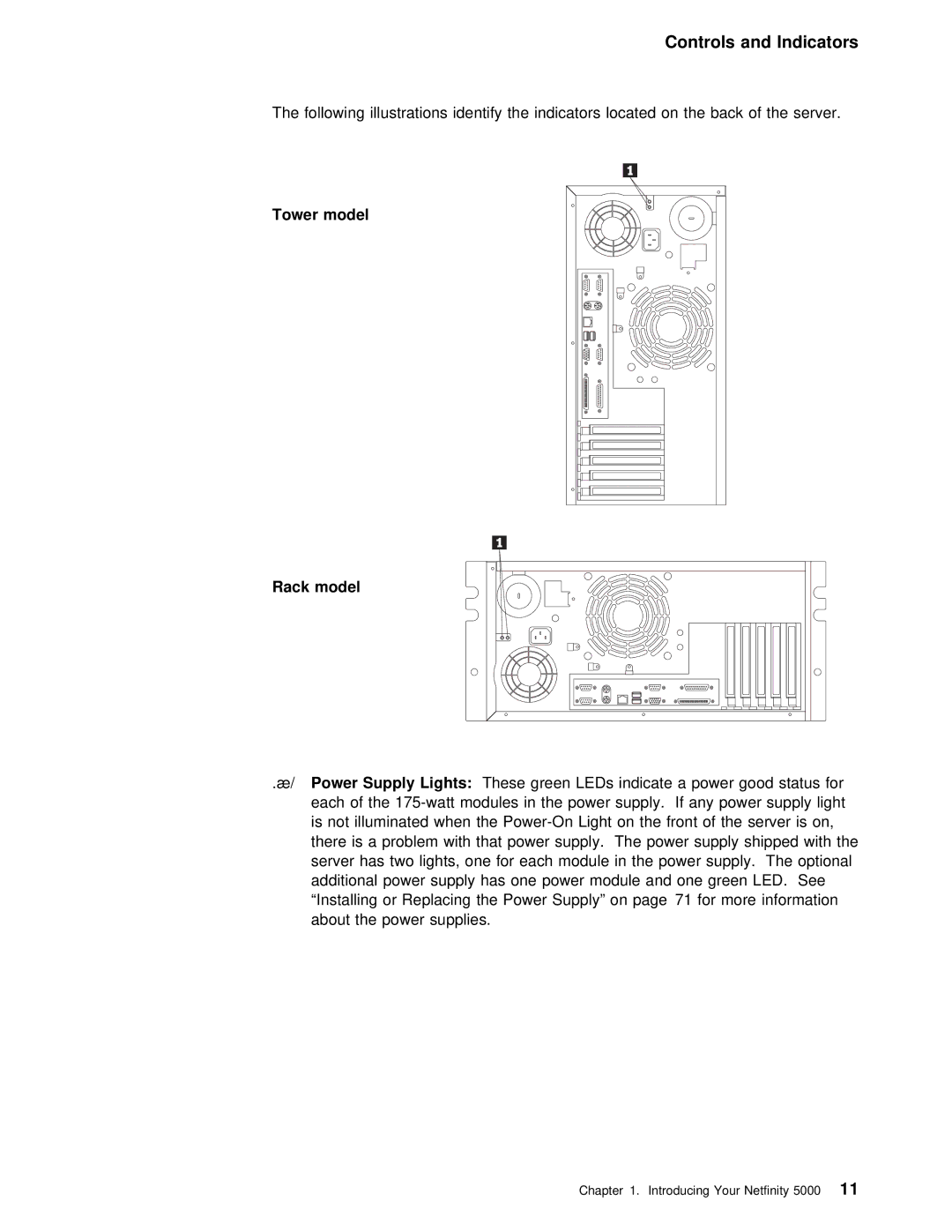 IBM 5000 manual Tower model Rack model Power, Lights 