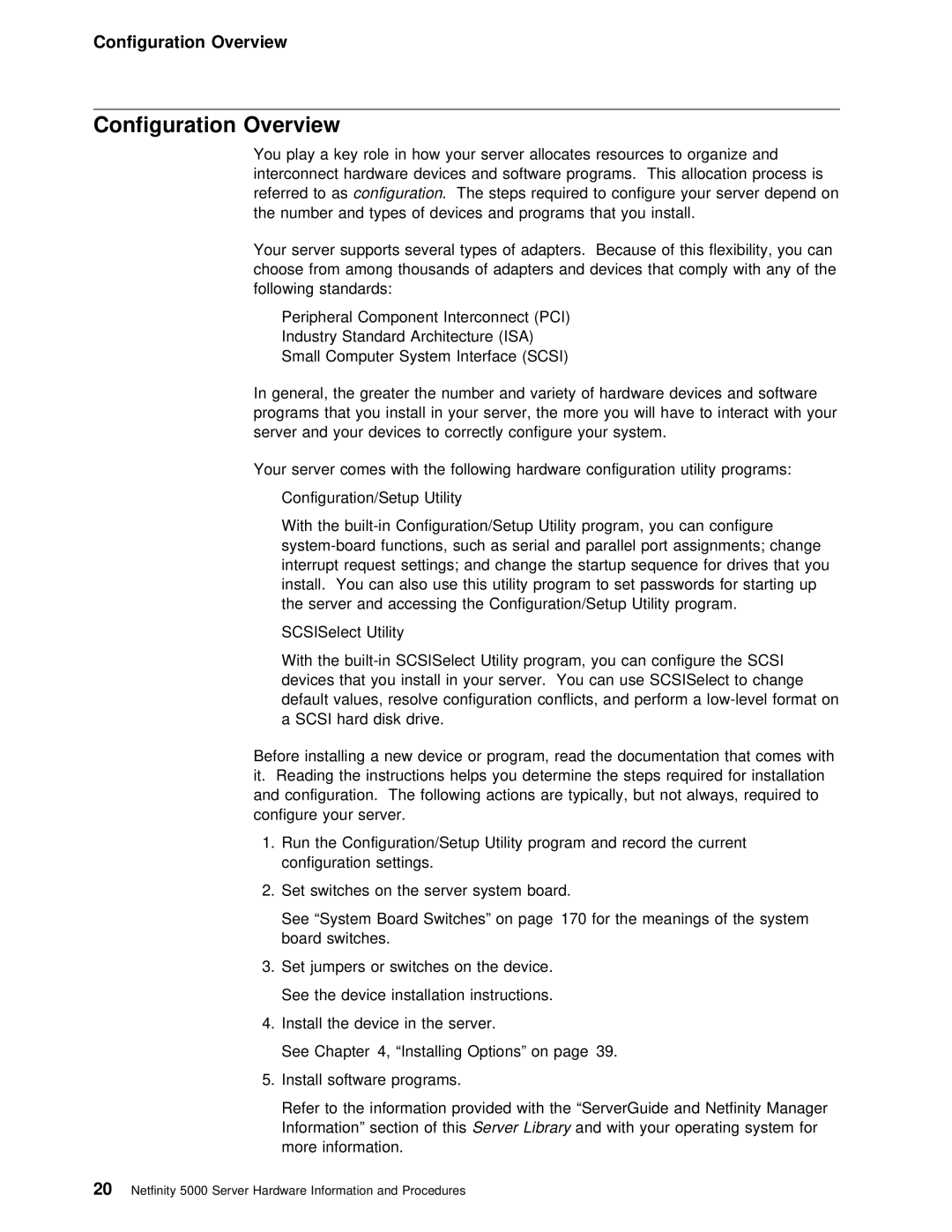 IBM 5000 manual Configuration Overview, Pci, Isa 