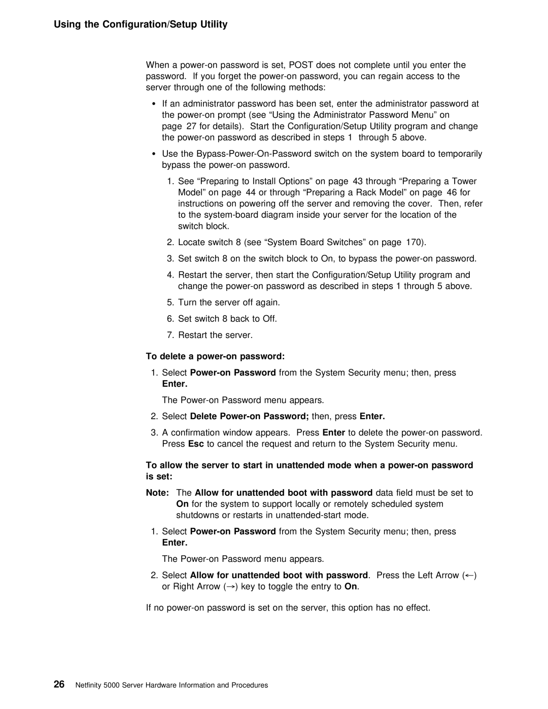 IBM 5000 manual To delete a power-on password, Password, PressEnter, Start, Set, Boot With password 