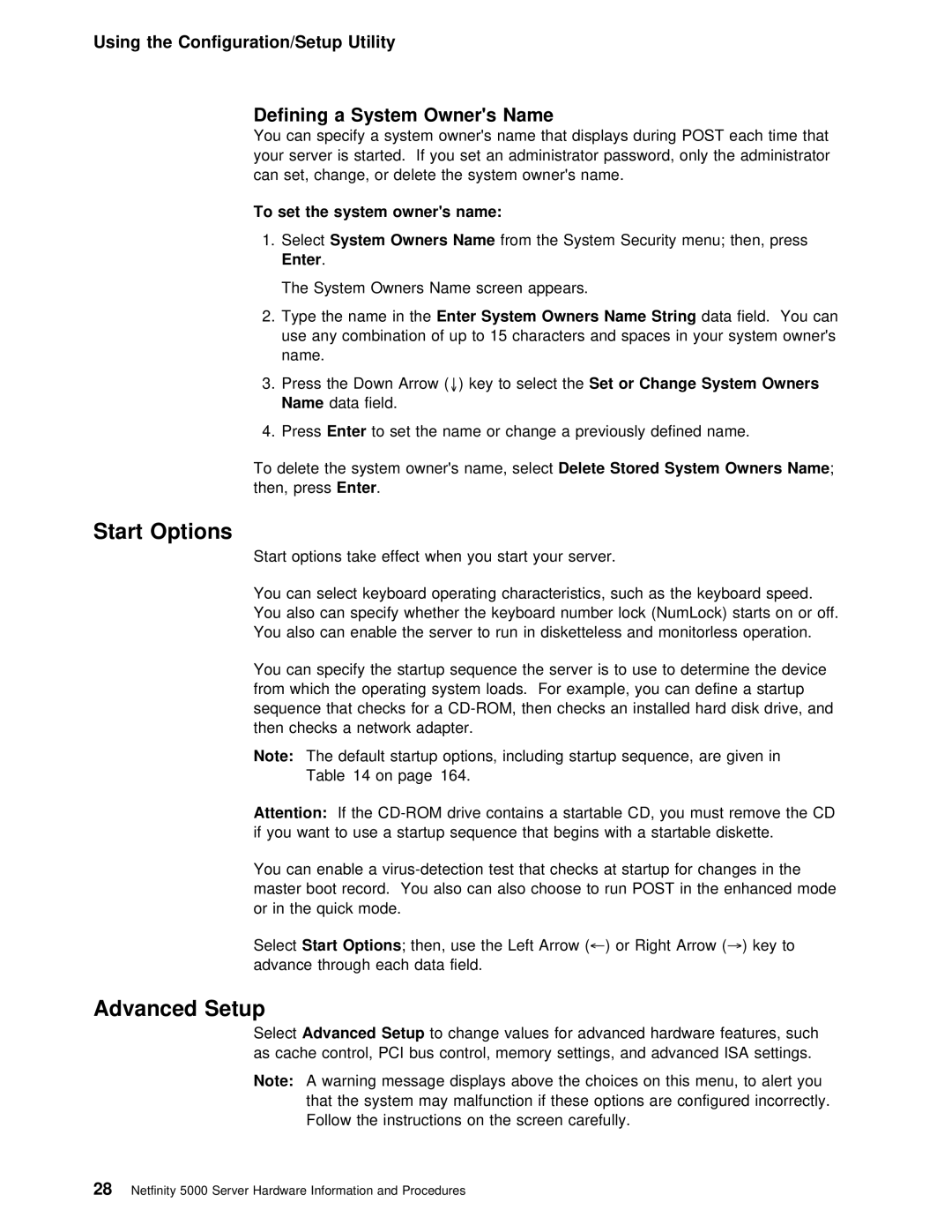 IBM 5000 manual Start Options, Advanced Setup, To set System 