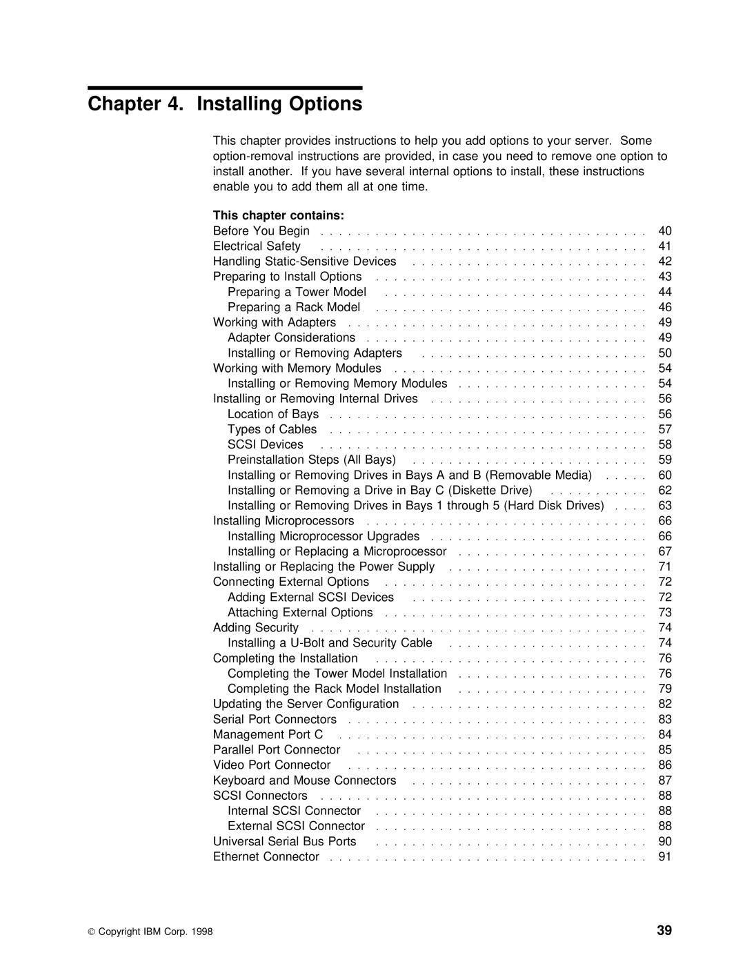 IBM 5000 manual Installing Options, Contains 