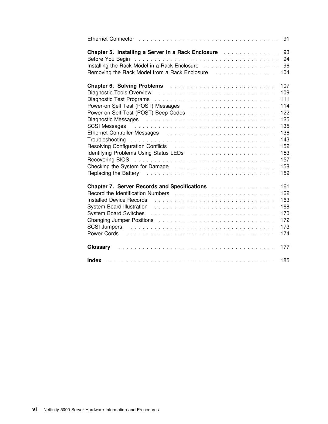 IBM 5000 manual Enclosure, Server Records and Specifications, Index, Rack 