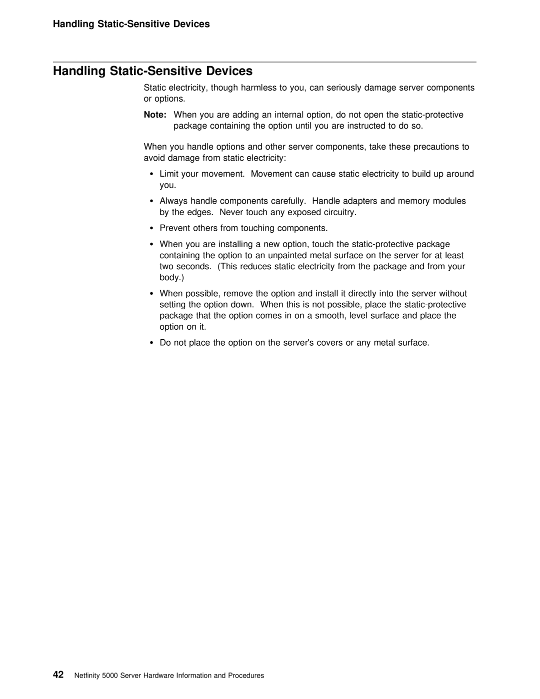 IBM 5000 manual Handling Static-Sensitive Devices 