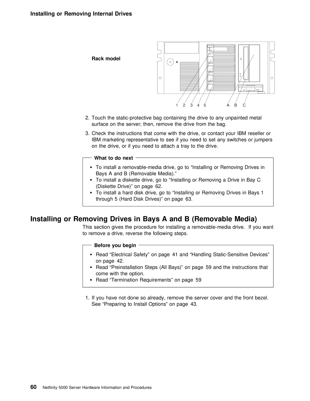 IBM 5000 manual Removable, Installing or Removing Drives 