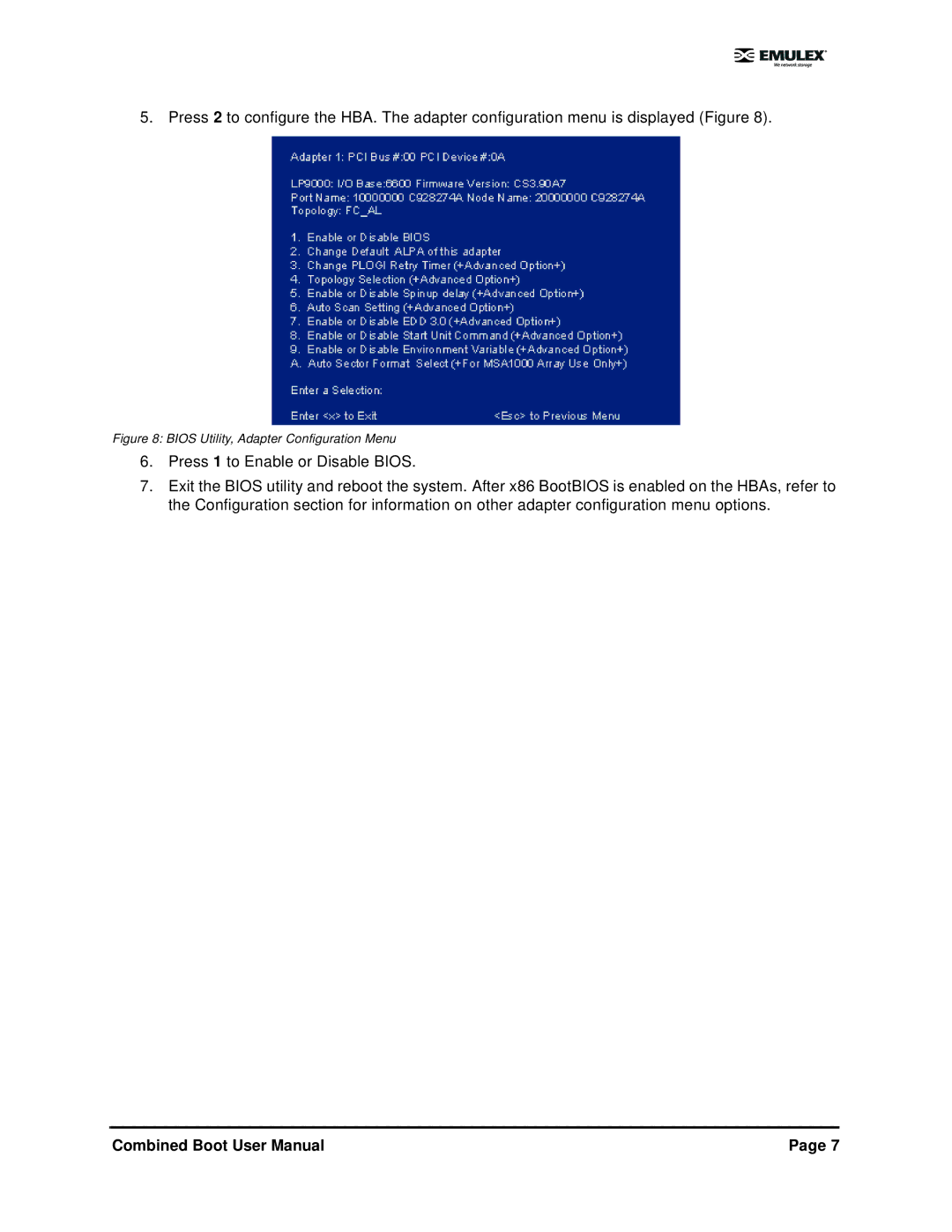 IBM 5.01 user manual Bios Utility, Adapter Configuration Menu 