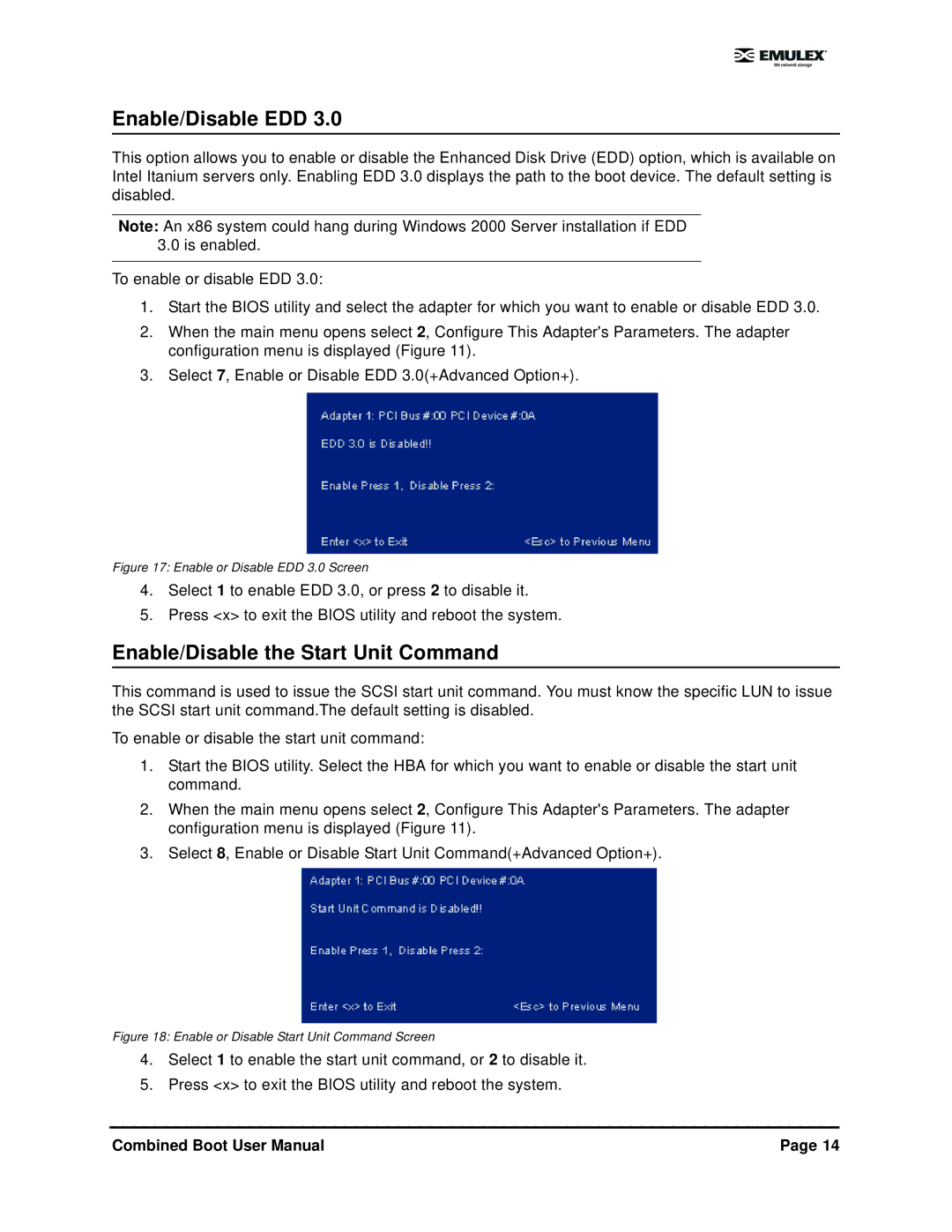 IBM 5.01 user manual Enable/Disable EDD, Enable/Disable the Start Unit Command 