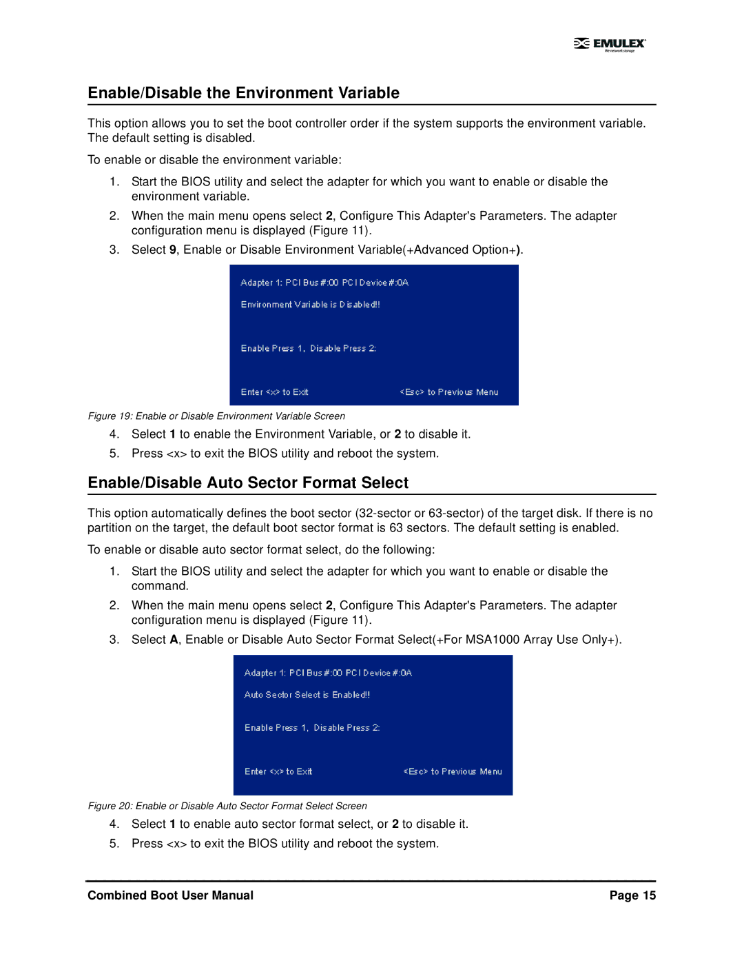 IBM 5.01 user manual Enable/Disable the Environment Variable, Enable/Disable Auto Sector Format Select 