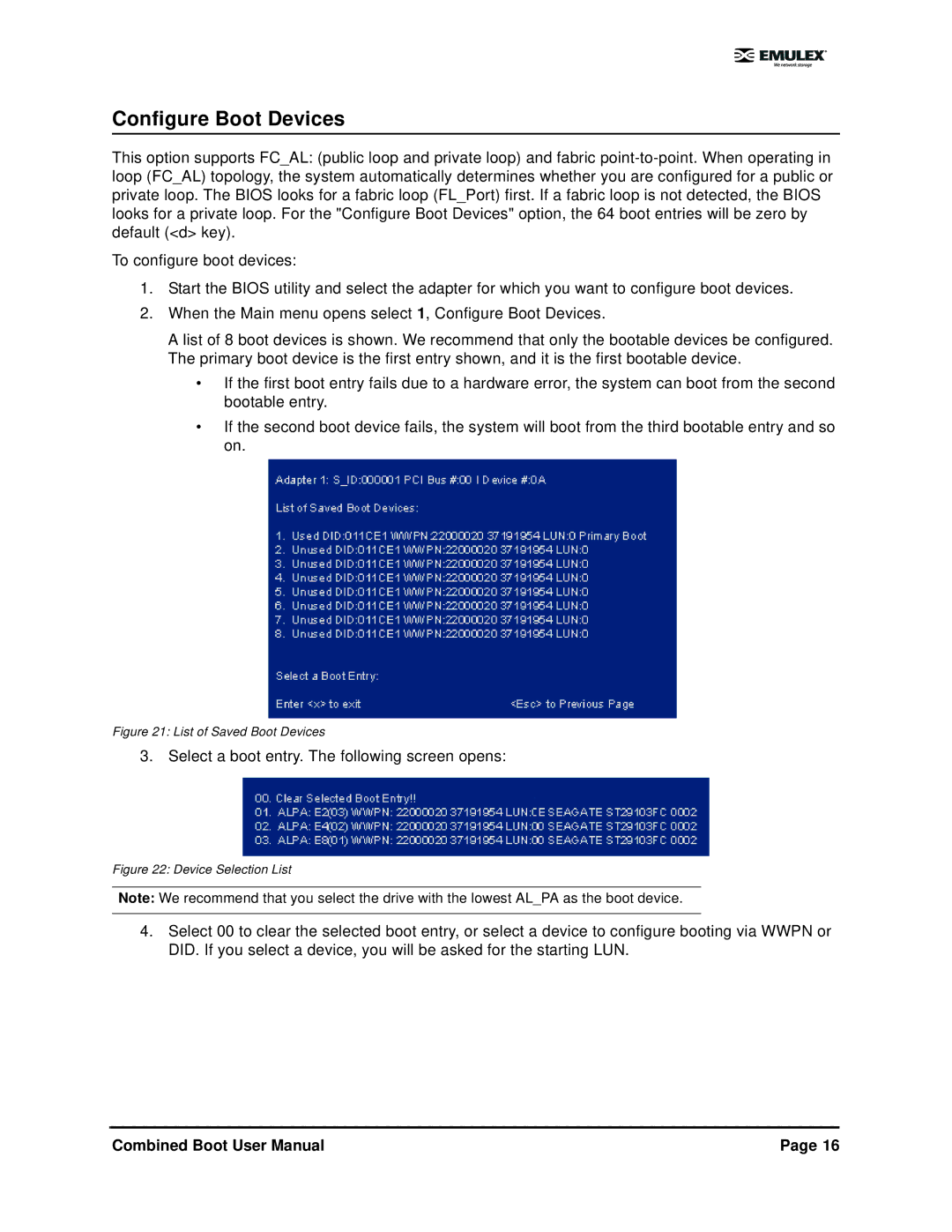 IBM 5.01 user manual Configure Boot Devices, List of Saved Boot Devices 