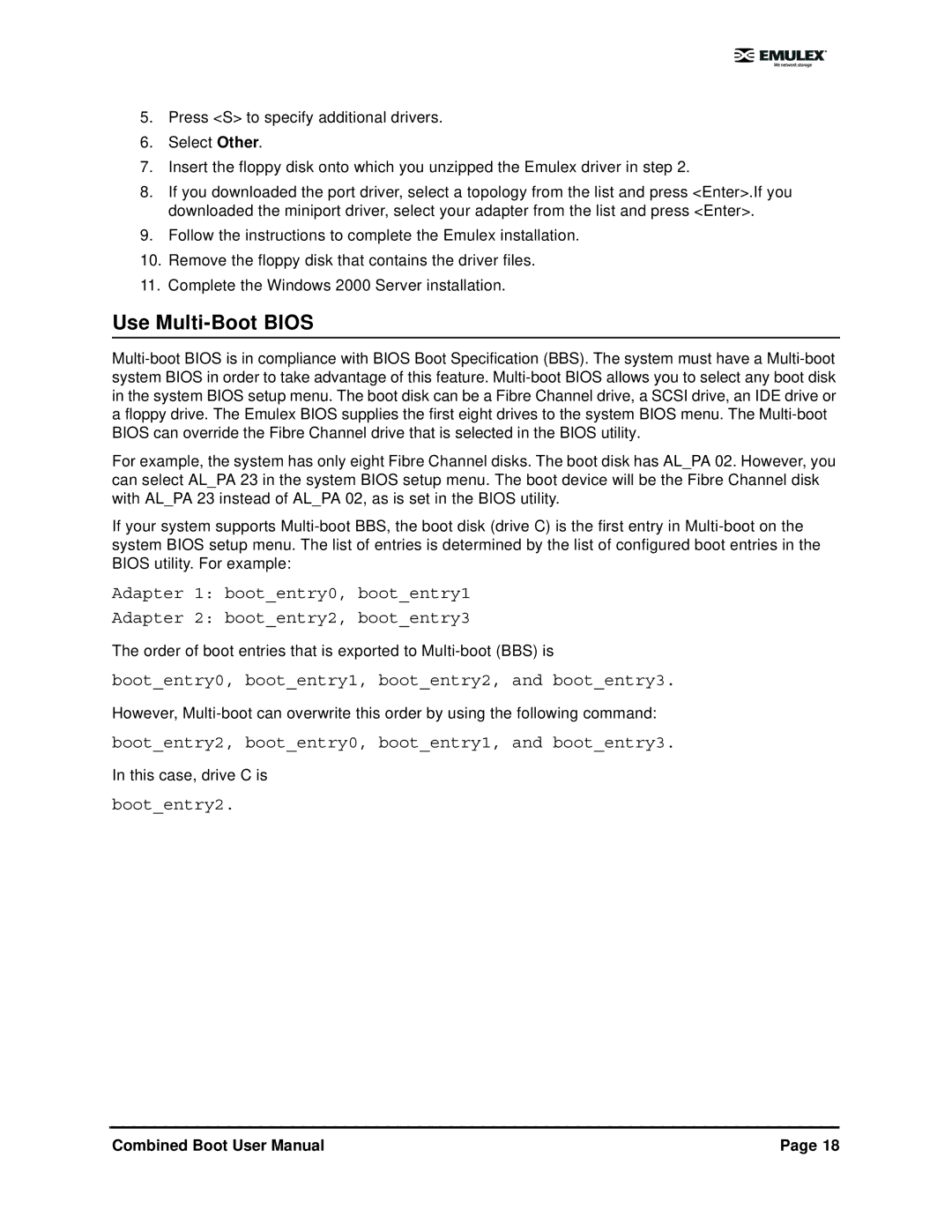 IBM 5.01 user manual Use Multi-Boot Bios, Bootentry0, bootentry1, bootentry2, and bootentry3, Bootentry2 