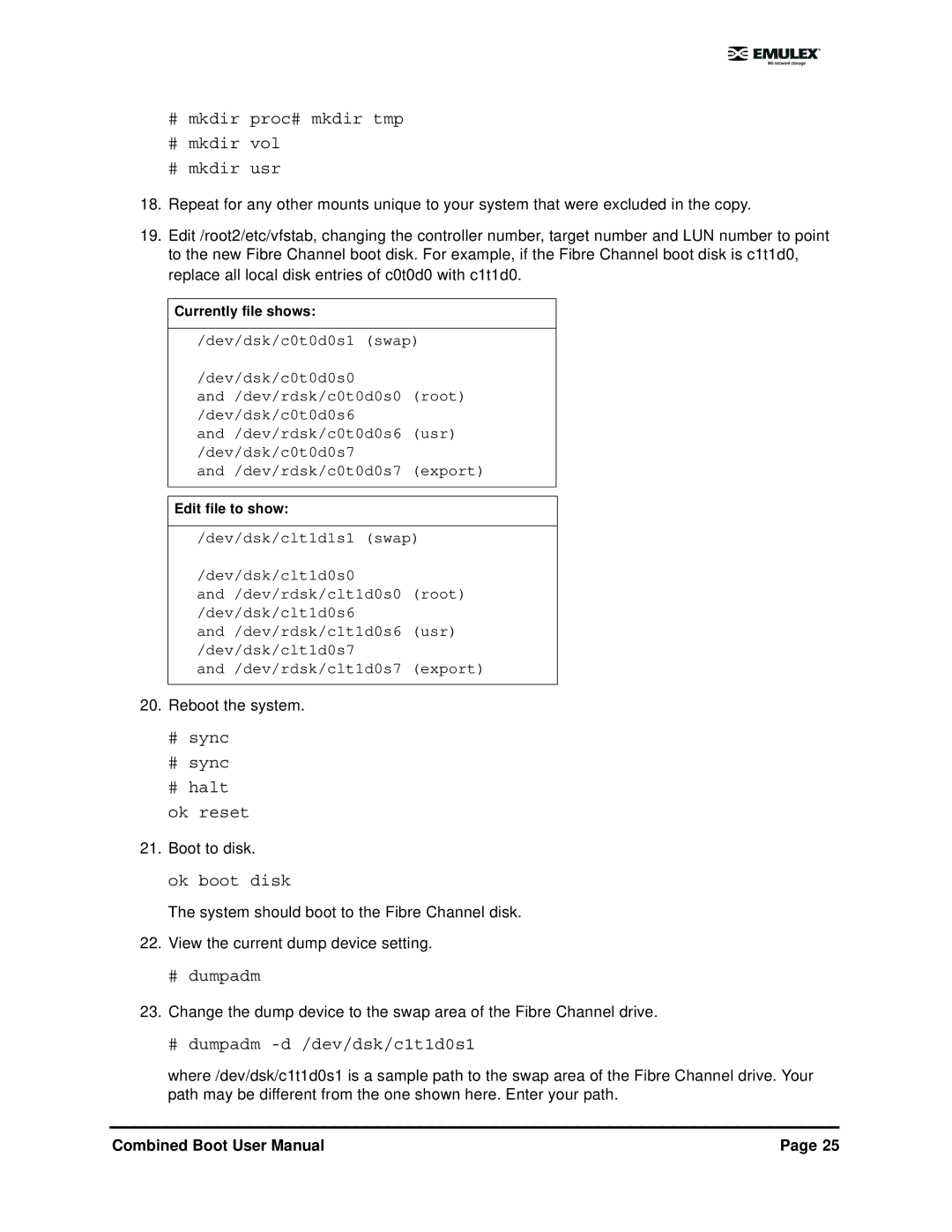 IBM 5.01 user manual # mkdir proc# mkdir tmp # mkdir vol # mkdir usr, # sync # halt Ok reset, Ok boot disk, # dumpadm 