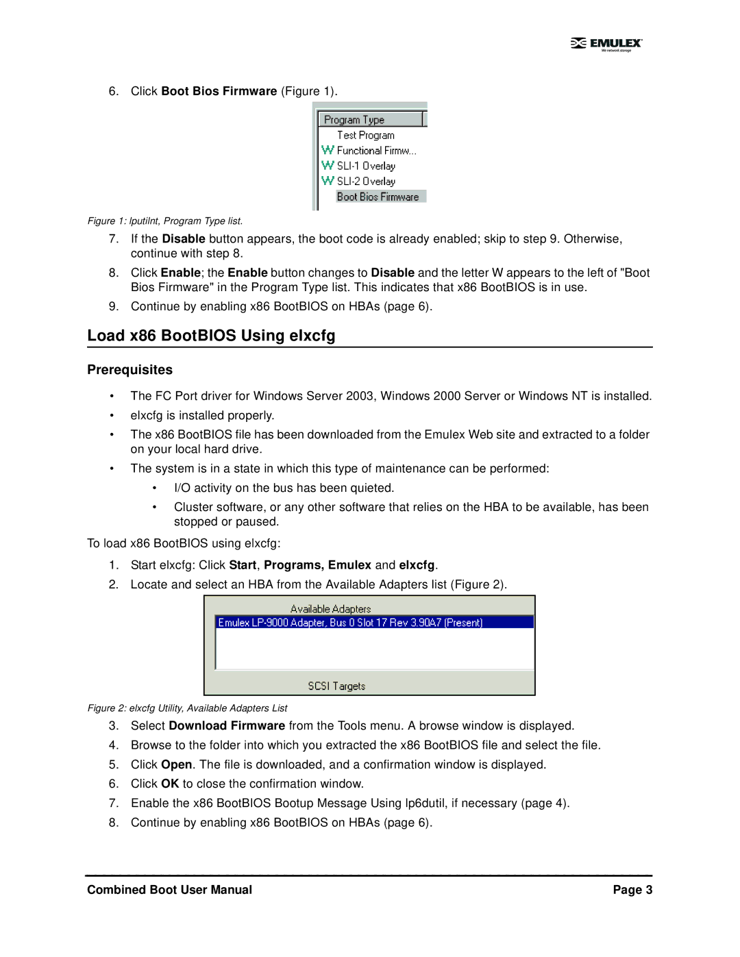 IBM 5.01 user manual Load x86 BootBIOS Using elxcfg, Click Boot Bios Firmware Figure 