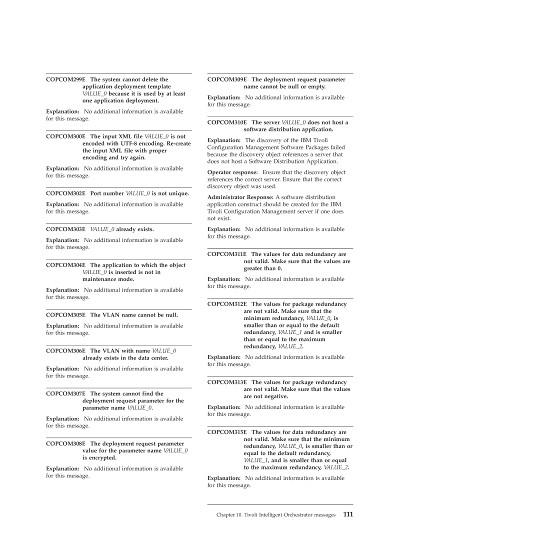 IBM 51 manual COPCOM302E Port number VALUE0 is not unique, COPCOM303E VALUE0 already exists 