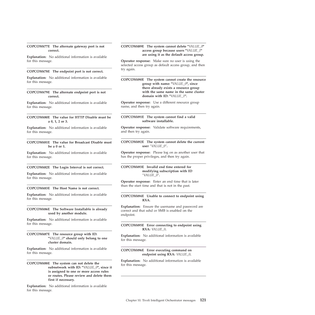 IBM 51 manual COPCOM477E The alternate gateway port is not correct, COPCOM478E The endpoint port is not correct 